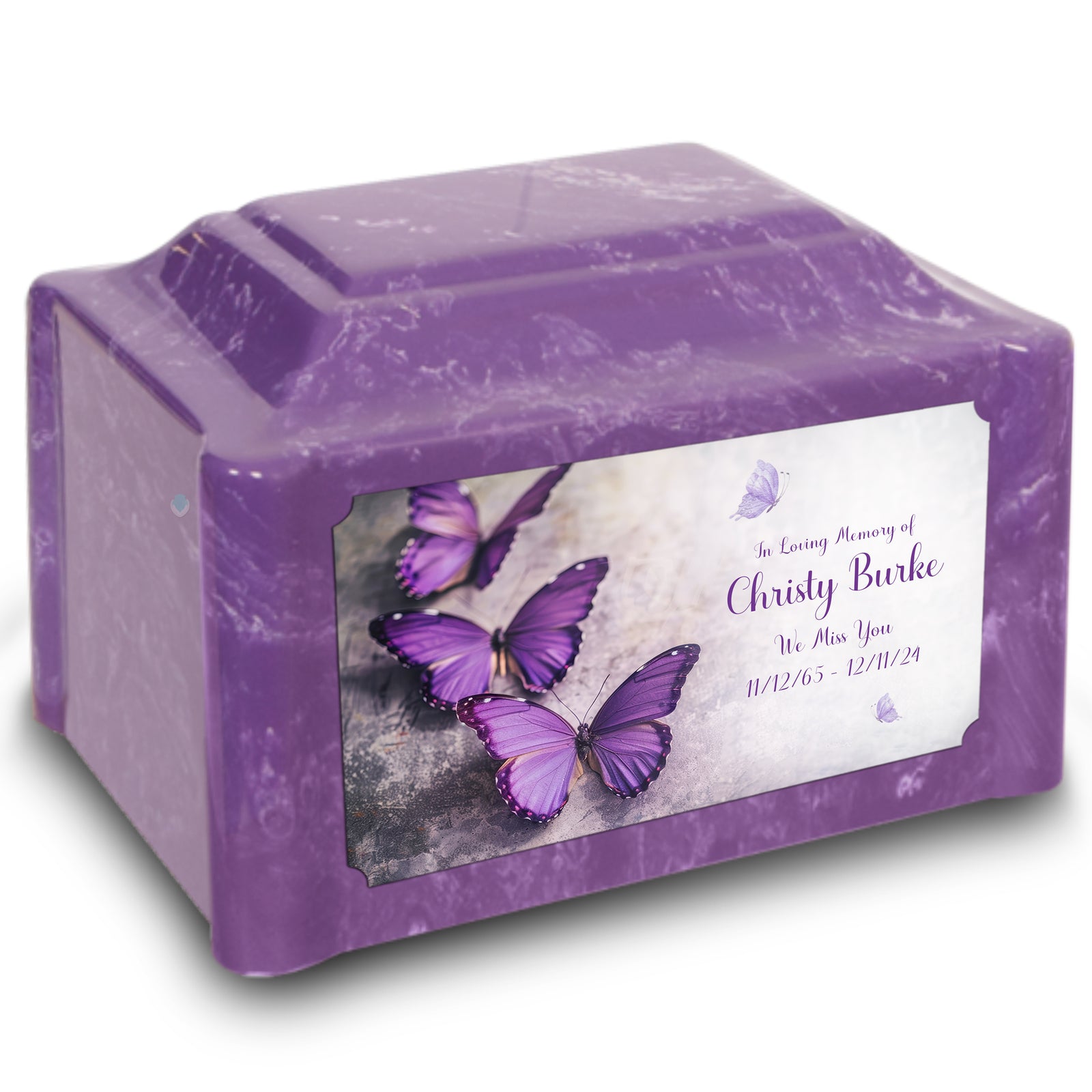 Adult Devotion Custom Printed Purple Butterfly Cultured Marble Urns for Ashes