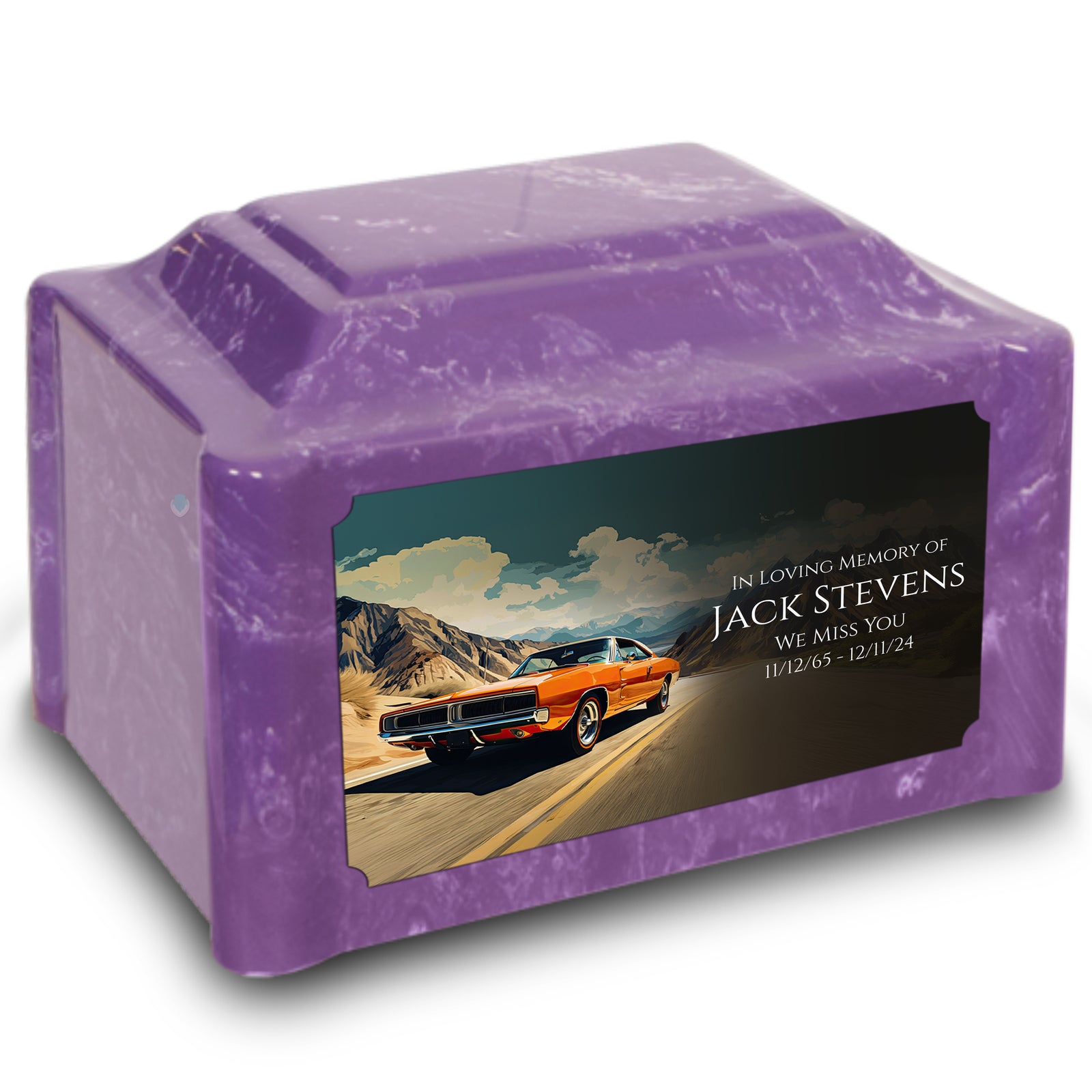 Adult Devotion Custom Printed Classic Car Cultured Marble Urns for Ashes