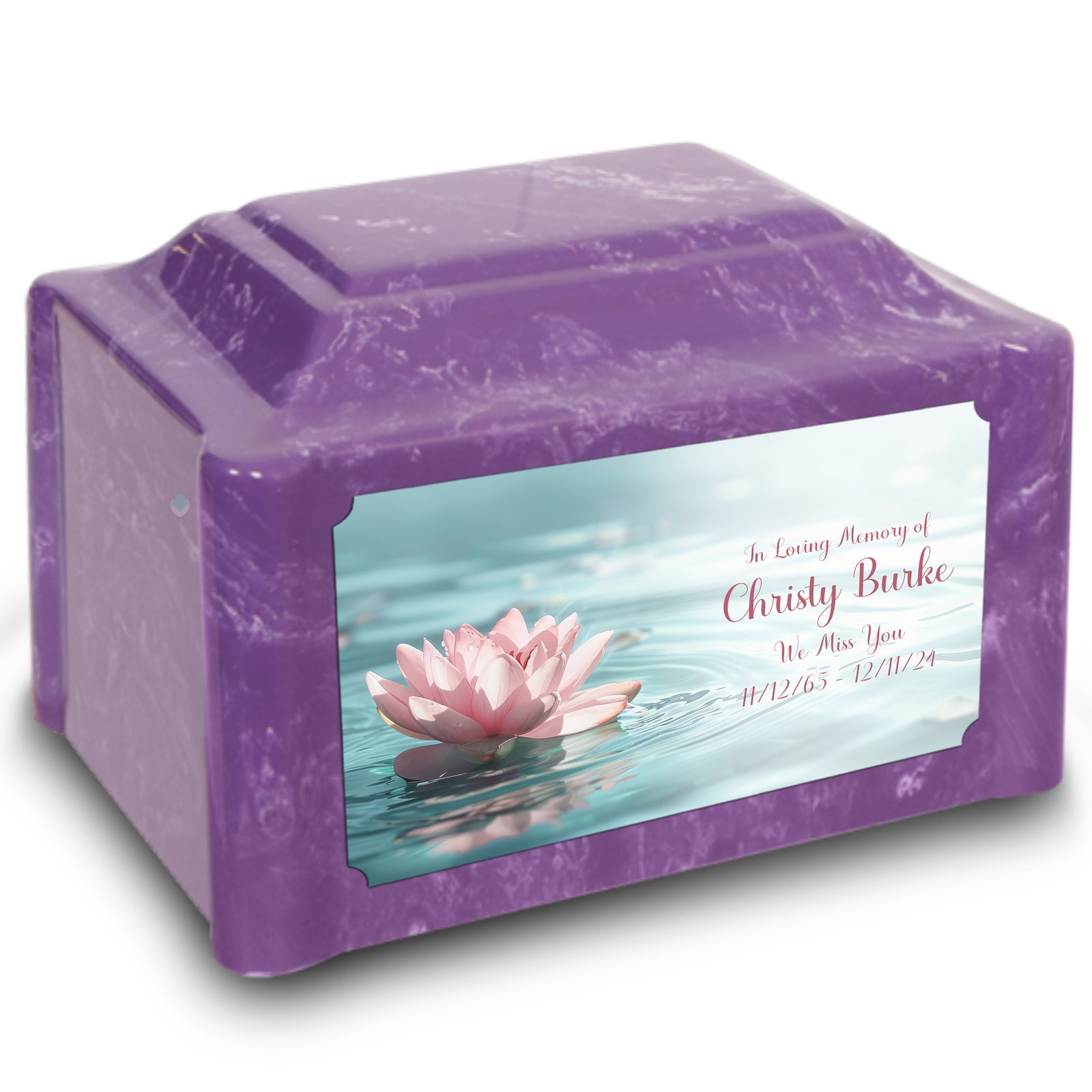 Adult Devotion Custom Printed Lotus Flower Cultured Marble Urns for Ashes