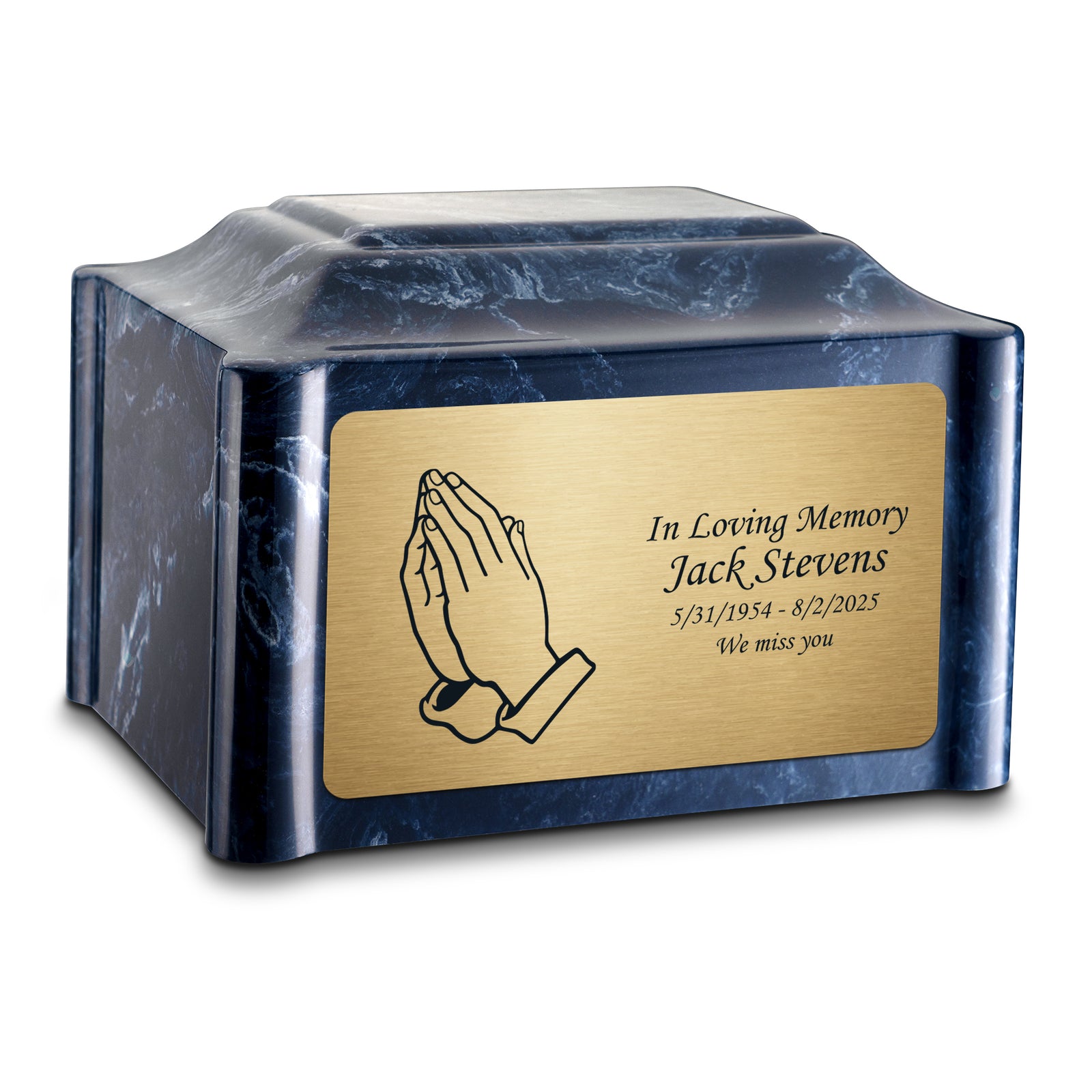 Adult Devotion Praying Hands Ocean Breeze Cultured Marble Urns for Ashes