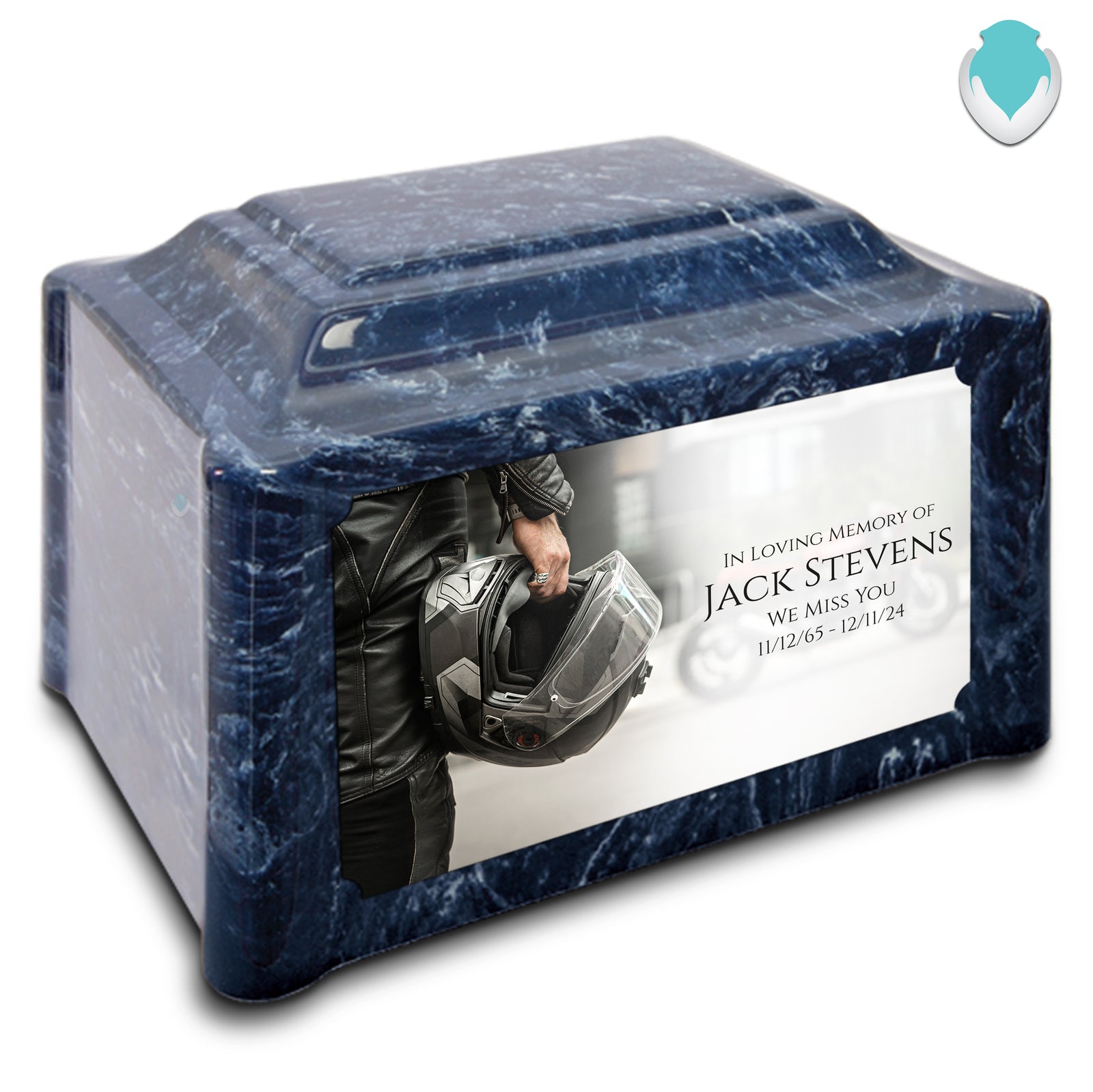 Adult Devotion Custom Printed Motorcycle Helmet Cultured Marble Urns for Ashes