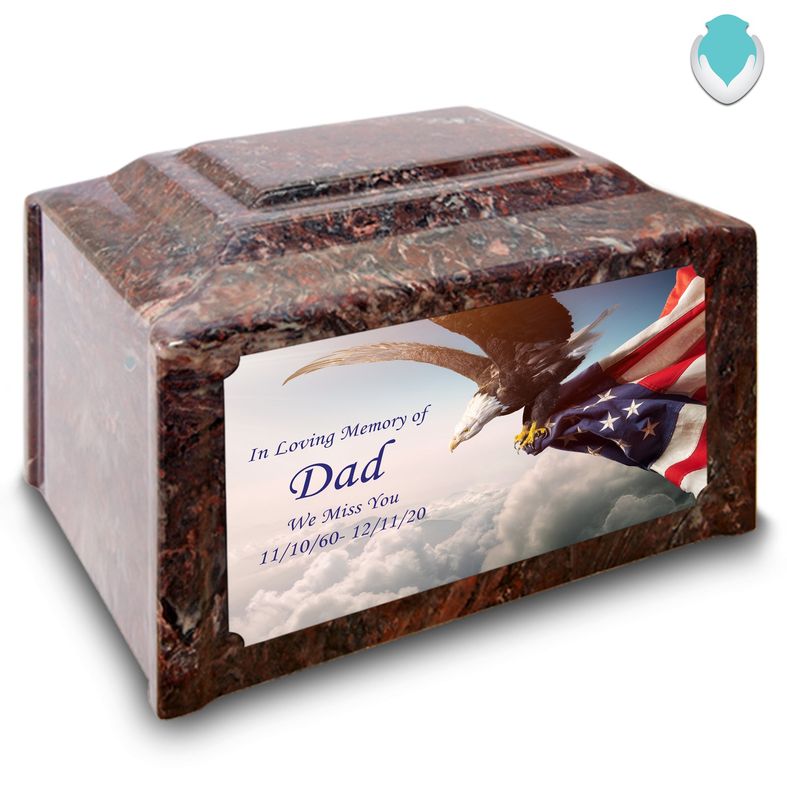 Adult Devotion Custom Printed American Eagle Cultured Marble Urns for Ashes