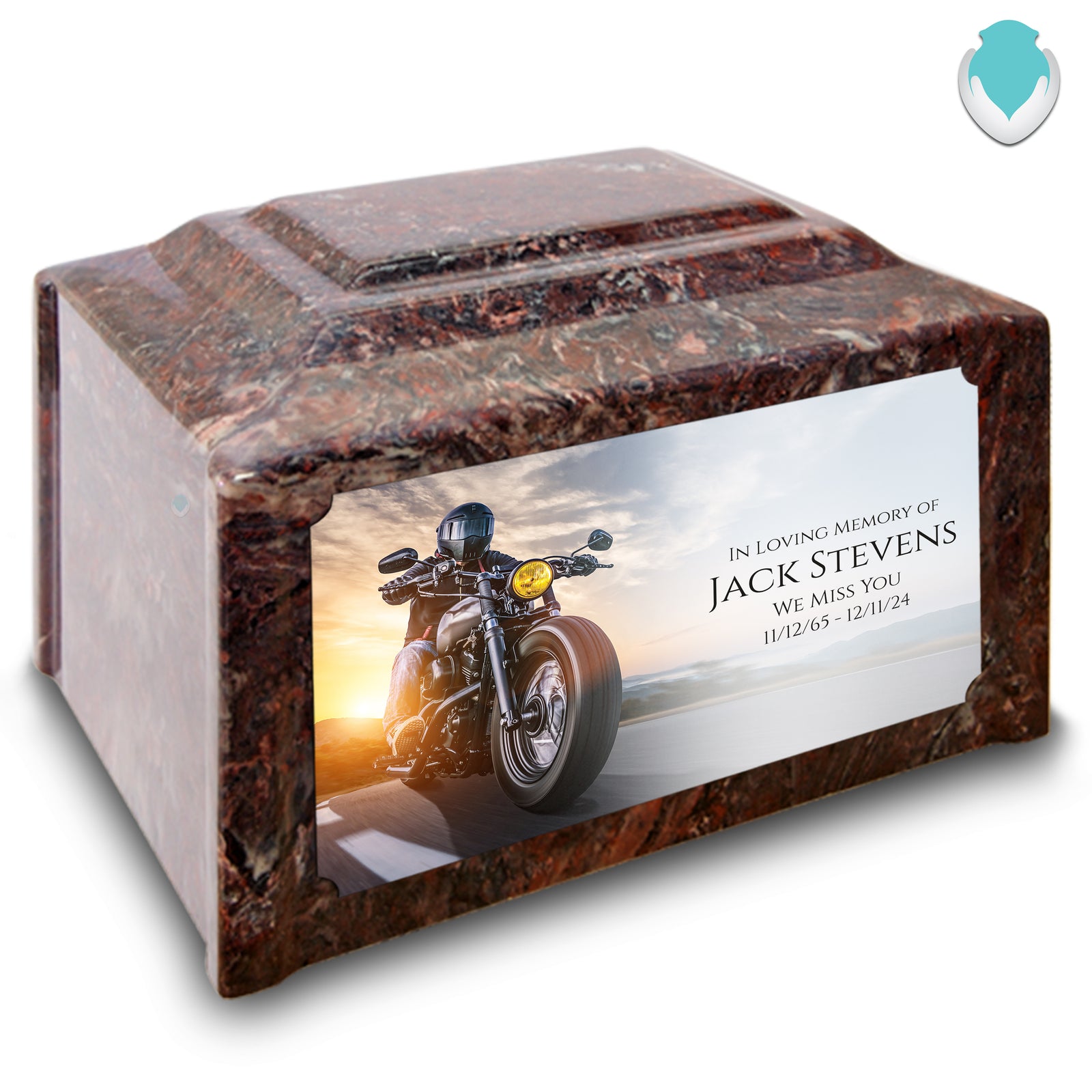Adult Devotion Custom Printed Motorcycle Cultured Marble Urns for Ashes