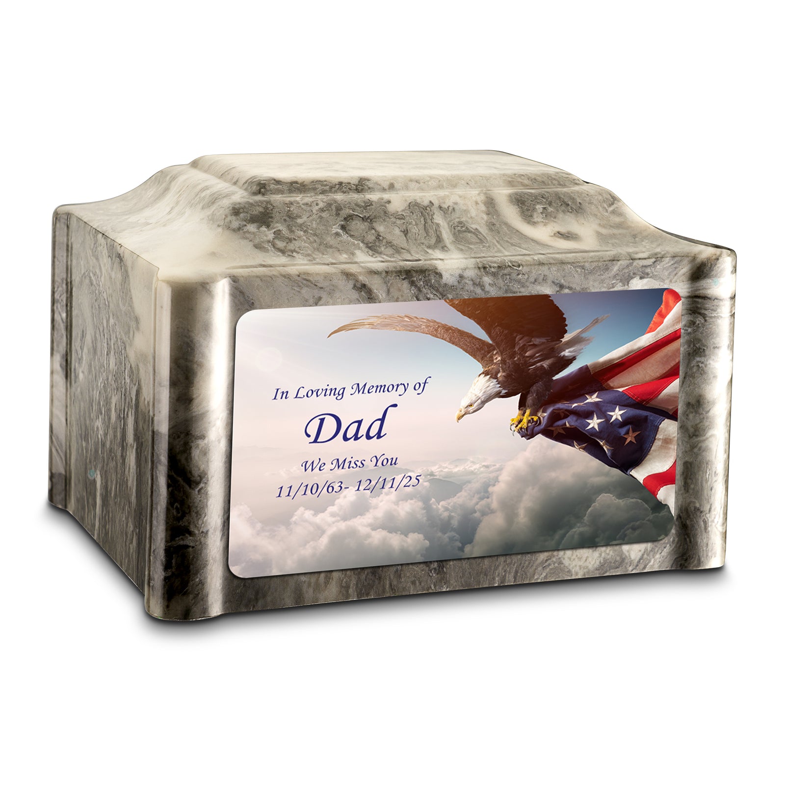 Adult Devotion Custom Printed American Eagle Cultured Marble Urns for Ashes