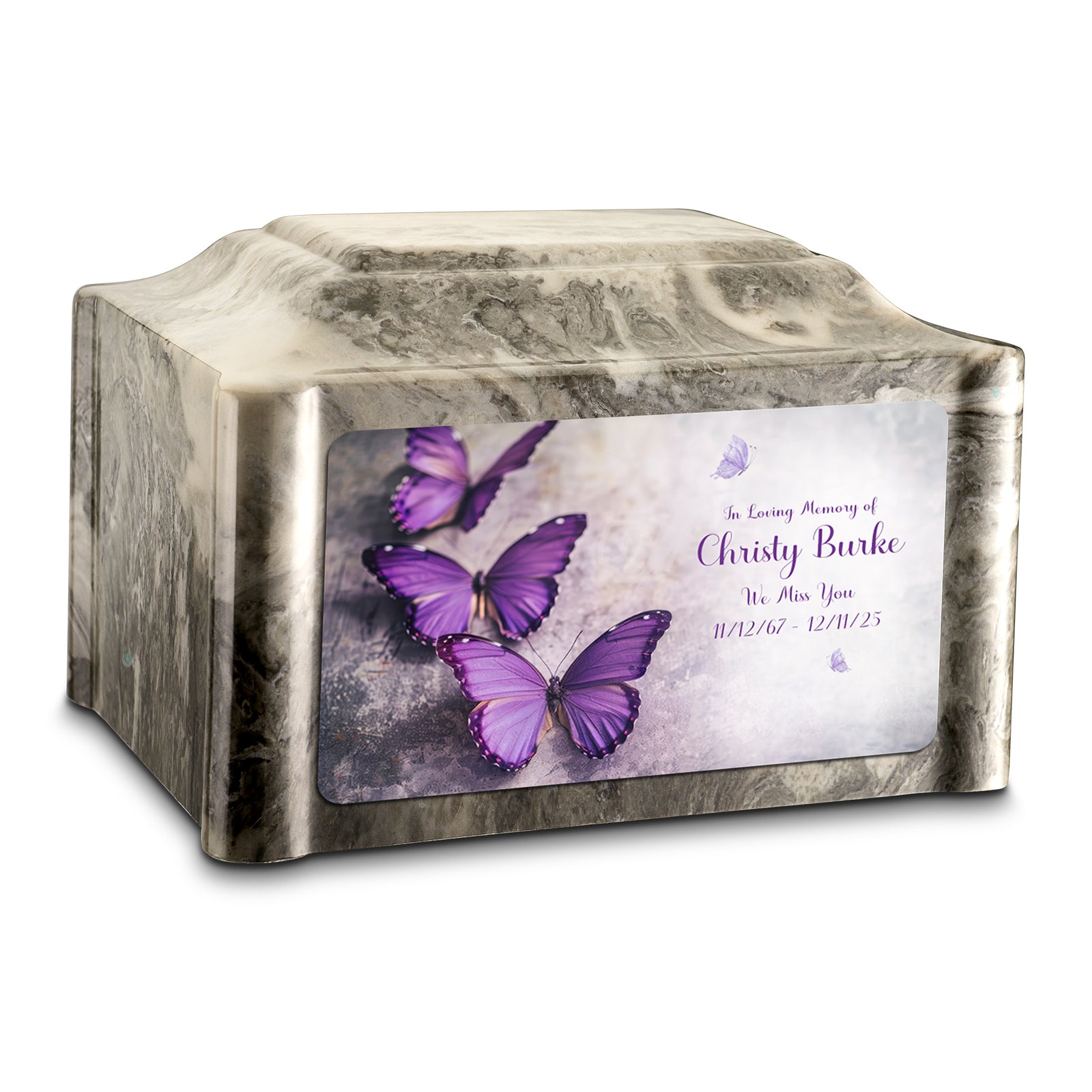 Adult Devotion Custom Printed Purple Butterfly Cultured Marble Urns for Ashes
