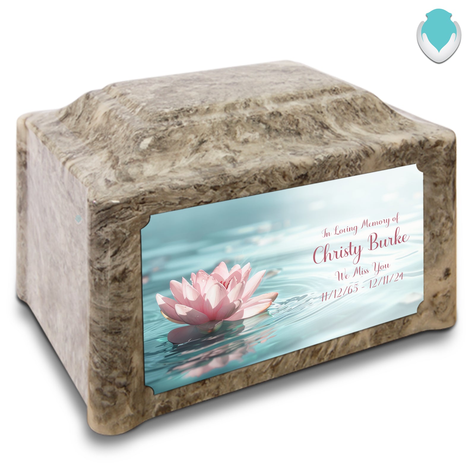 Adult Devotion Custom Printed Lotus Flower Cultured Marble Urns for Ashes