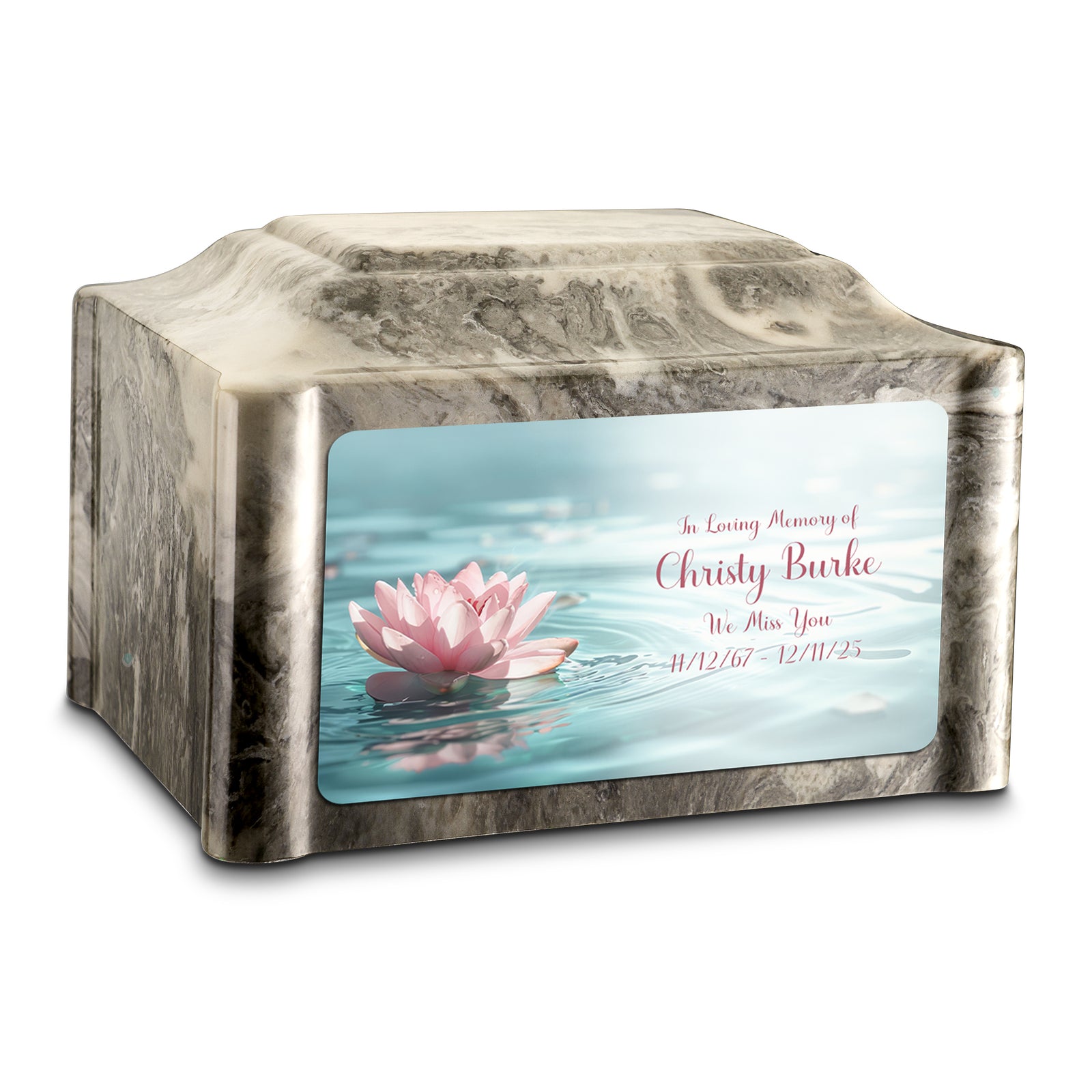 Adult Devotion Custom Printed Lotus Flower Cultured Marble Urns for Ashes