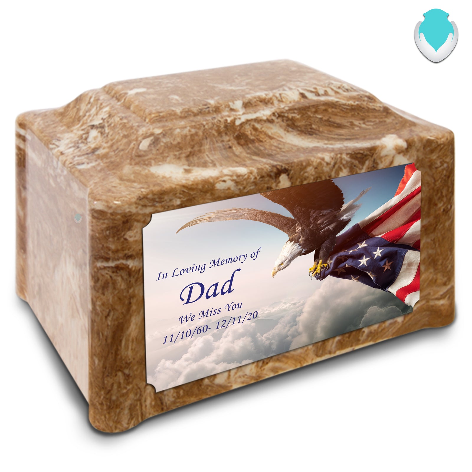 Adult Devotion Custom Printed American Eagle Cultured Marble Urns for Ashes