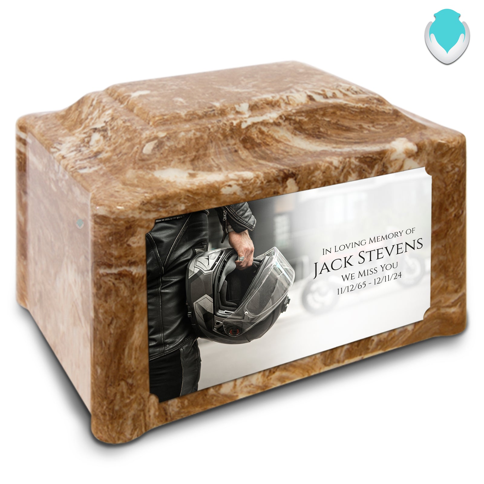 Adult Devotion Custom Printed Motorcycle Helmet Cultured Marble Urns for Ashes