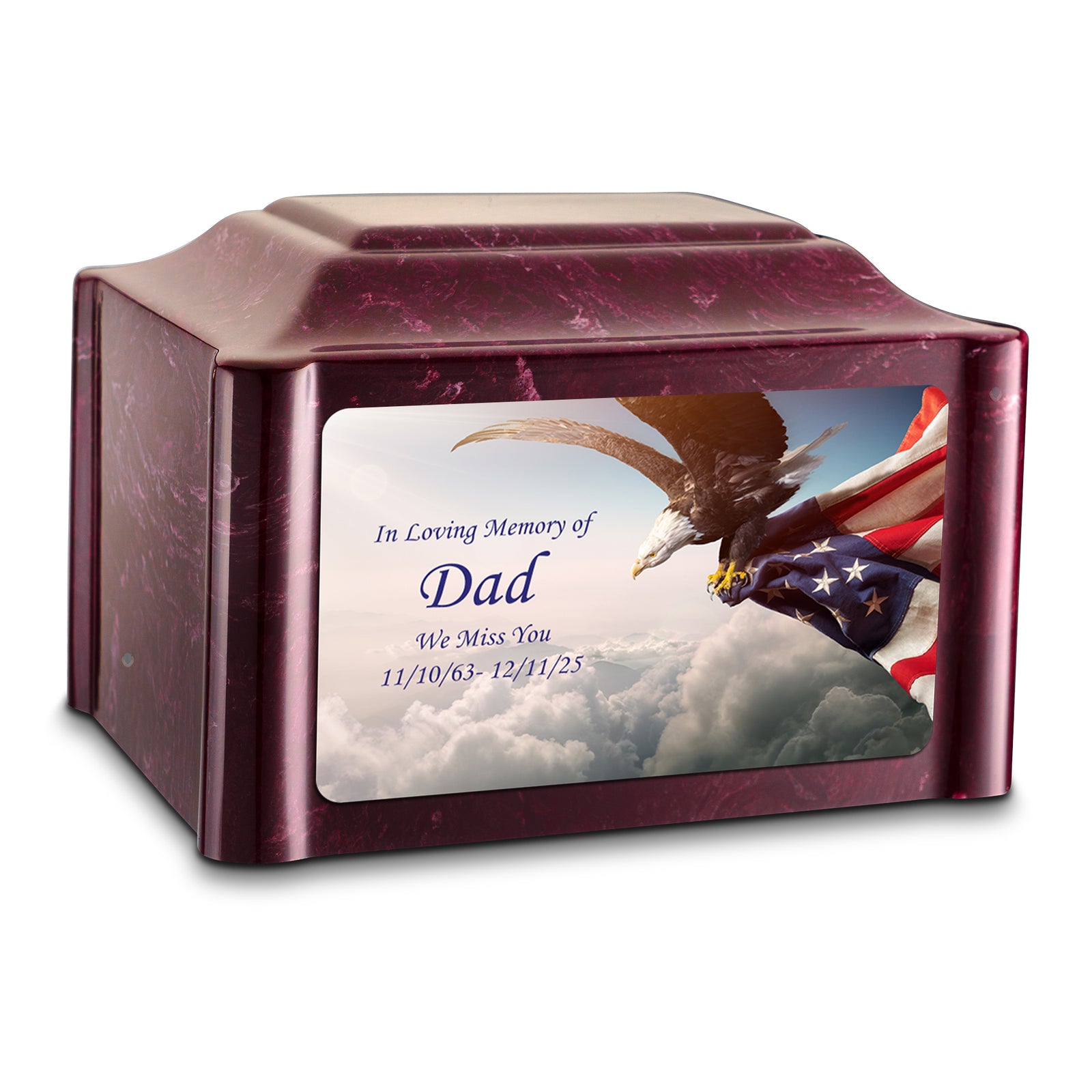 Adult Devotion Custom Printed American Eagle Cultured Marble Urns for Ashes