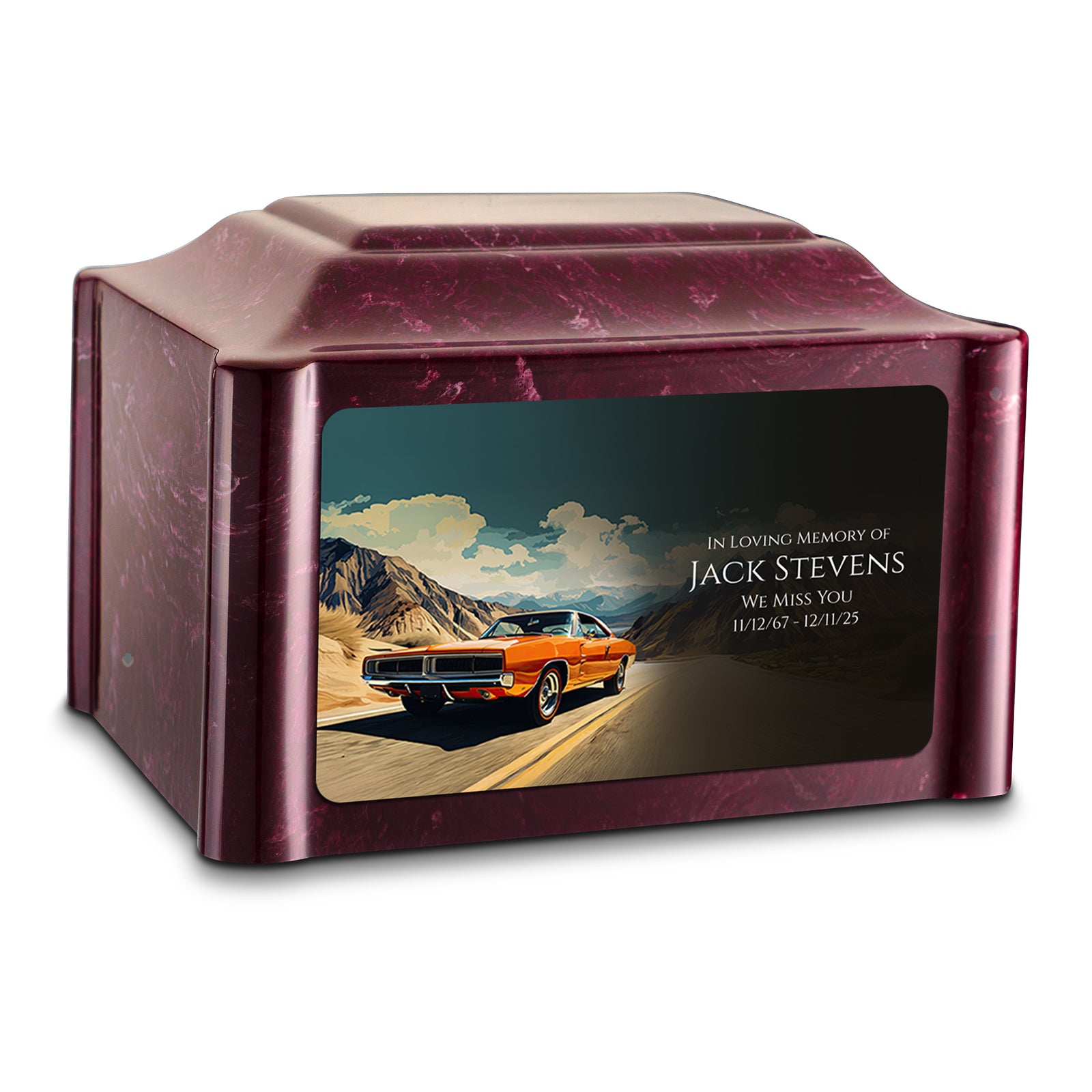 Adult Devotion Custom Printed Classic Car Cultured Marble Urns for Ashes
