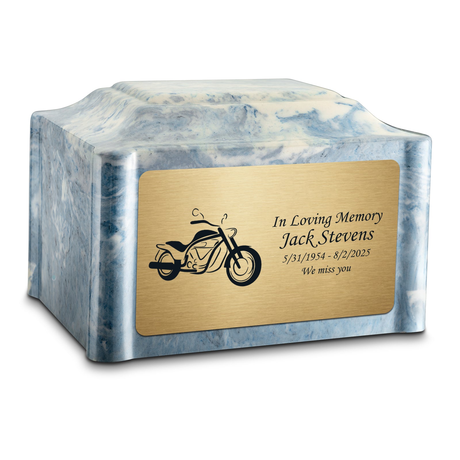 Adult Devotion Motorcycle Sky Blue Cultured Marble Urns for Ashes