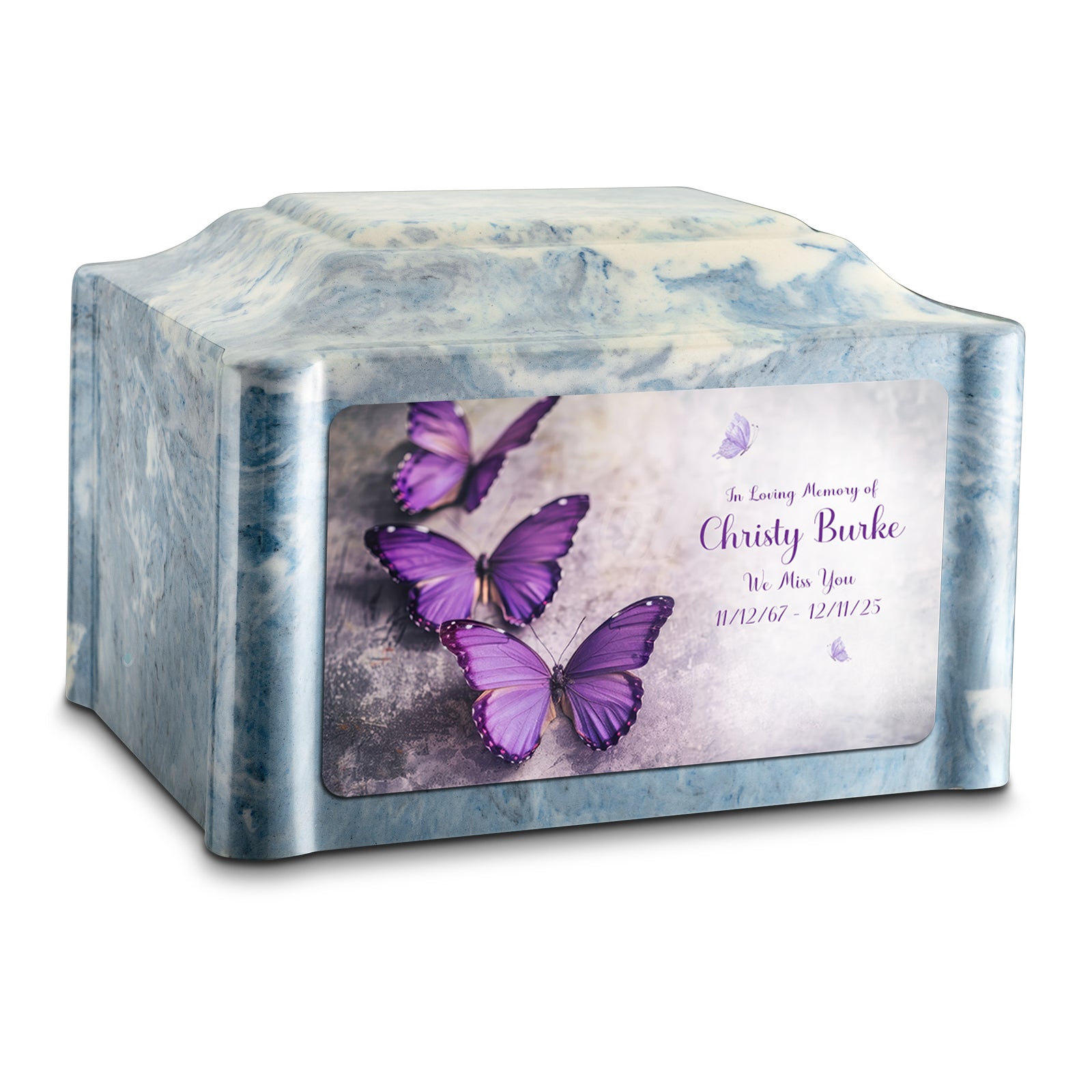 Adult Devotion Custom Printed Purple Butterfly Cultured Marble Urns for Ashes