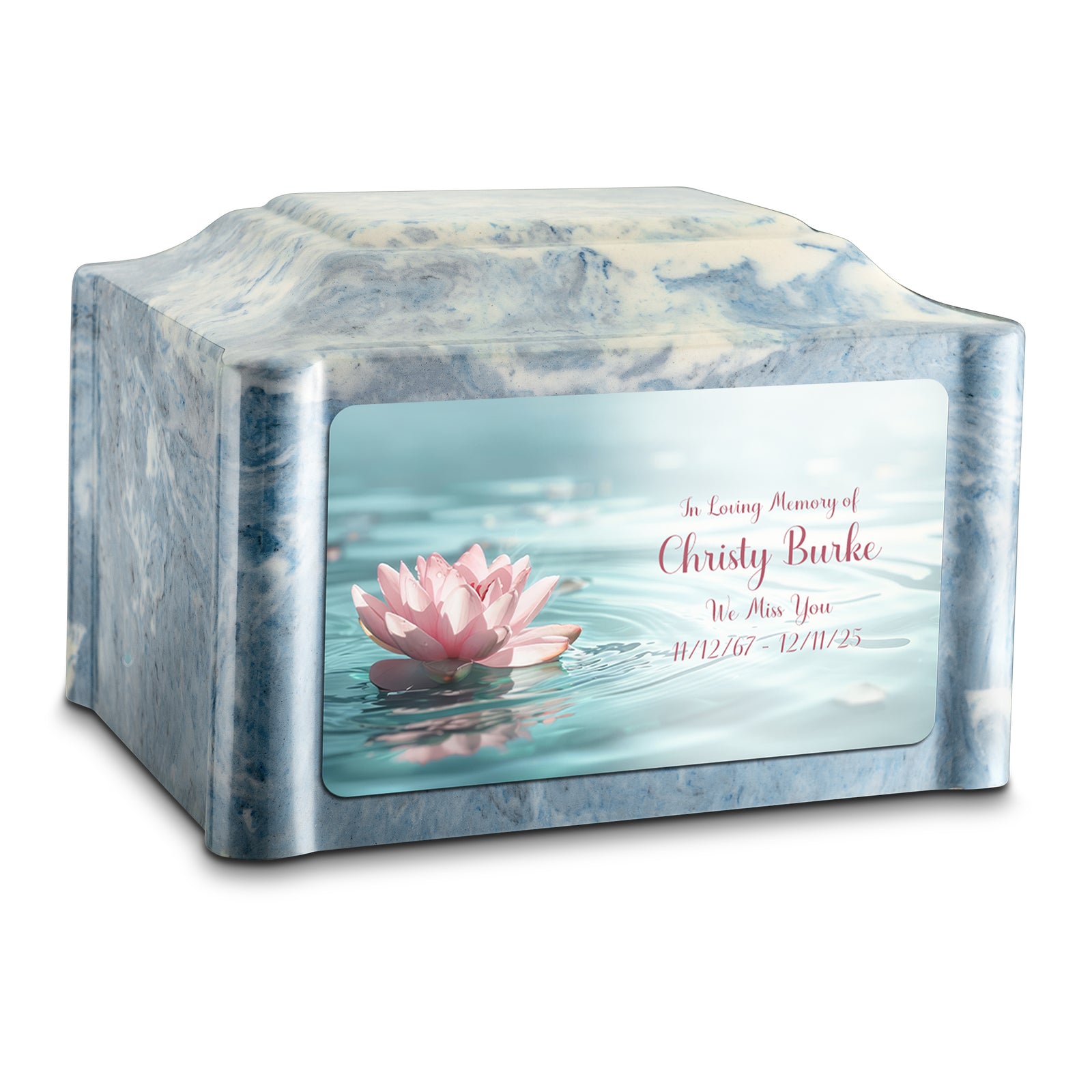 Adult Devotion Custom Printed Lotus Flower Cultured Marble Urns for Ashes