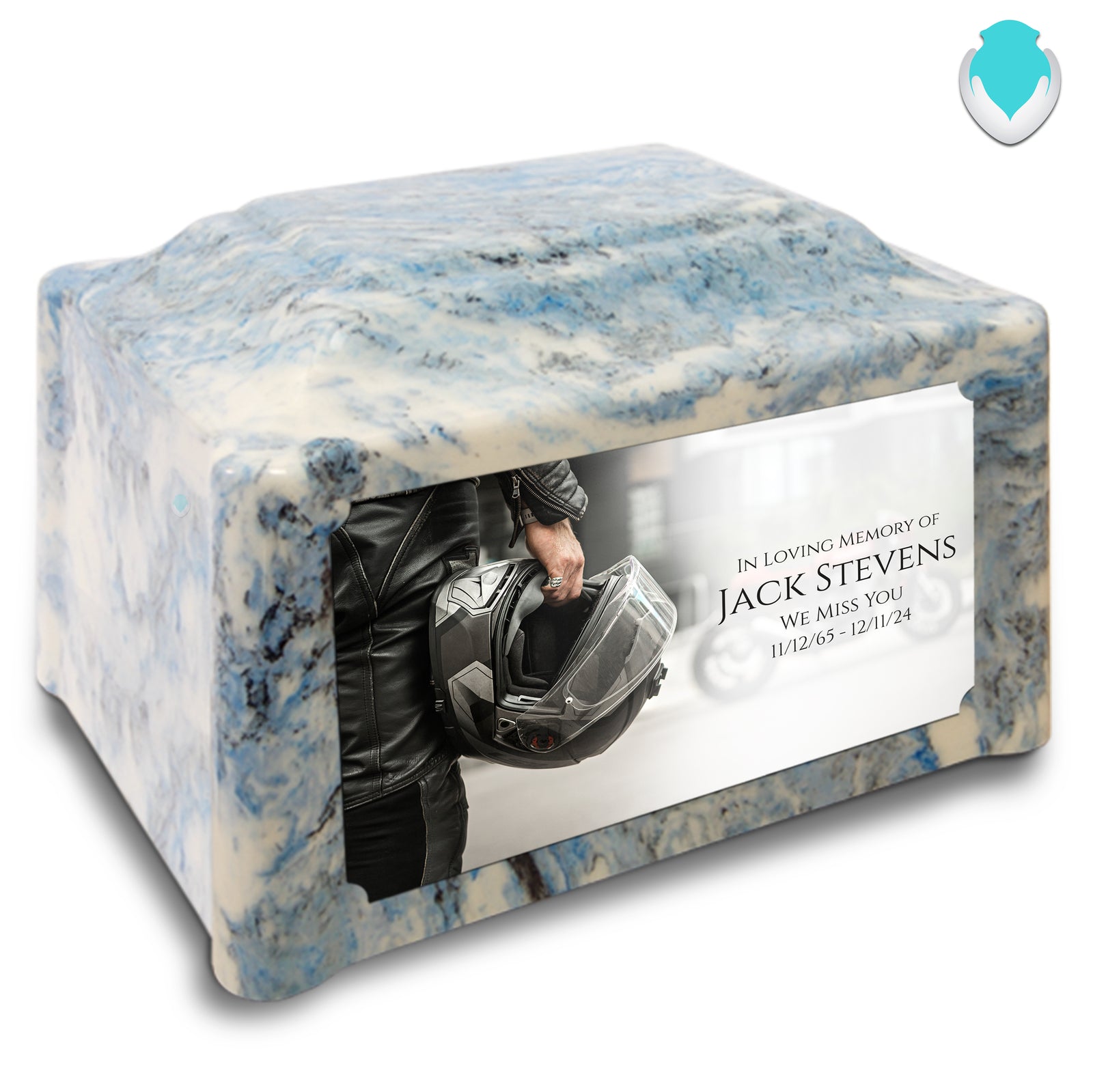Adult Devotion Custom Printed Motorcycle Helmet Cultured Marble Urns for Ashes
