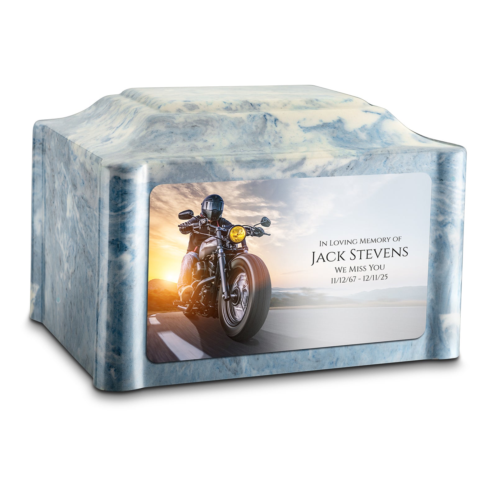 Adult Devotion Custom Printed Motorcycle Cultured Marble Urns for Ashes
