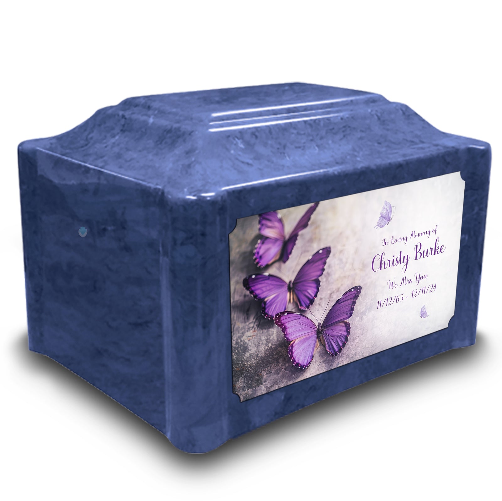 Adult Devotion Custom Printed Purple Butterfly Cultured Marble Urns for Ashes
