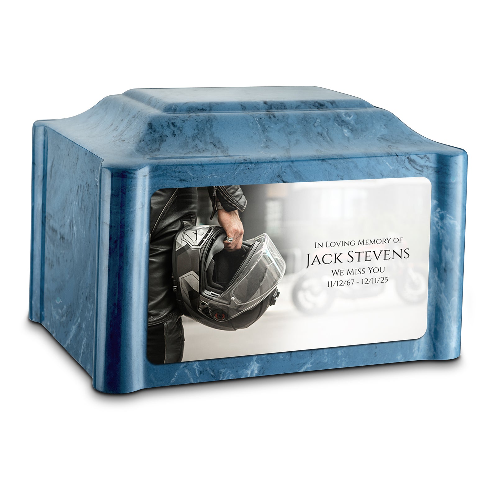Adult Devotion Custom Printed Motorcycle Helmet Cultured Marble Urns for Ashes