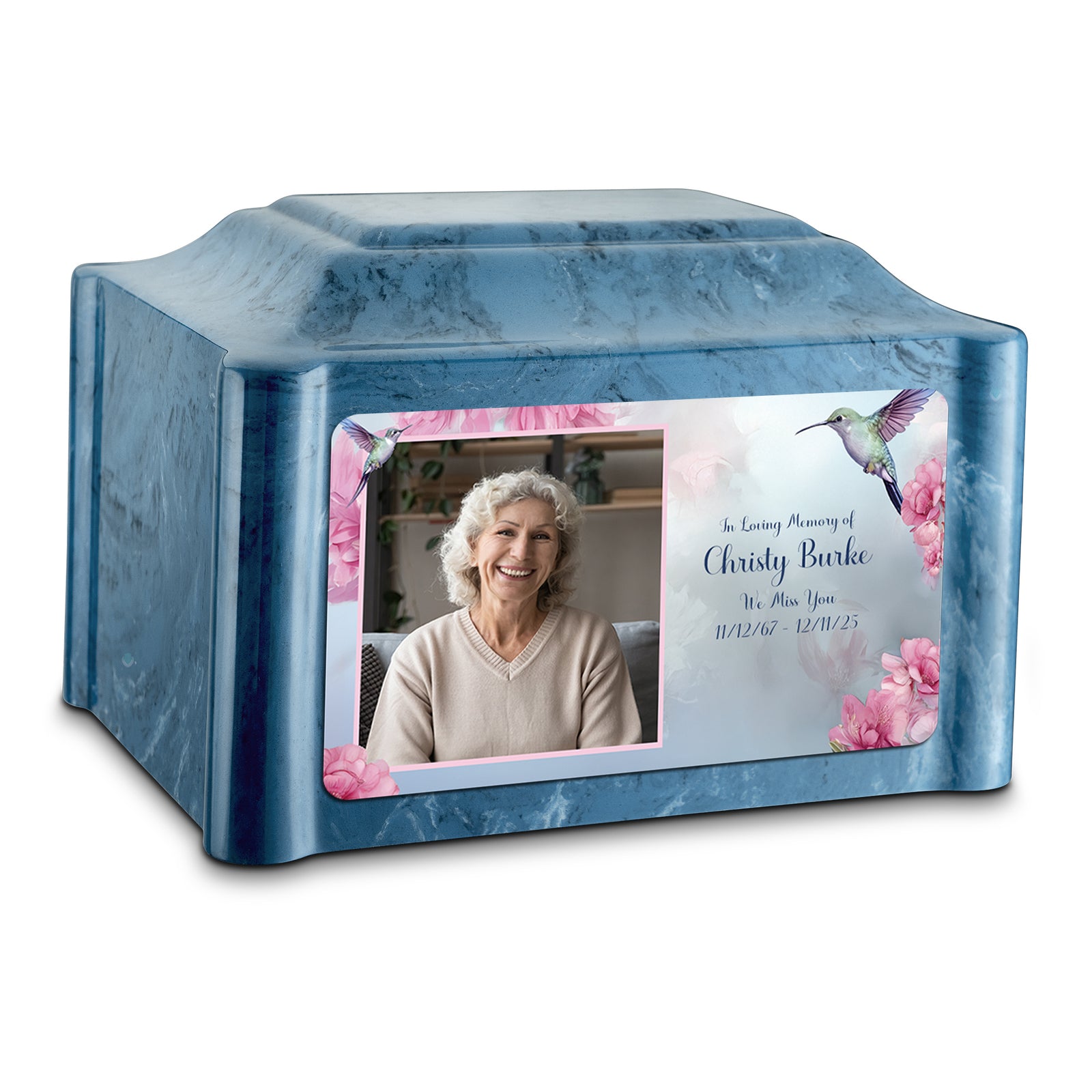 Adult Devotion Custom Printed Photo Hummingbird Cultured Marble Urn for Ashes
