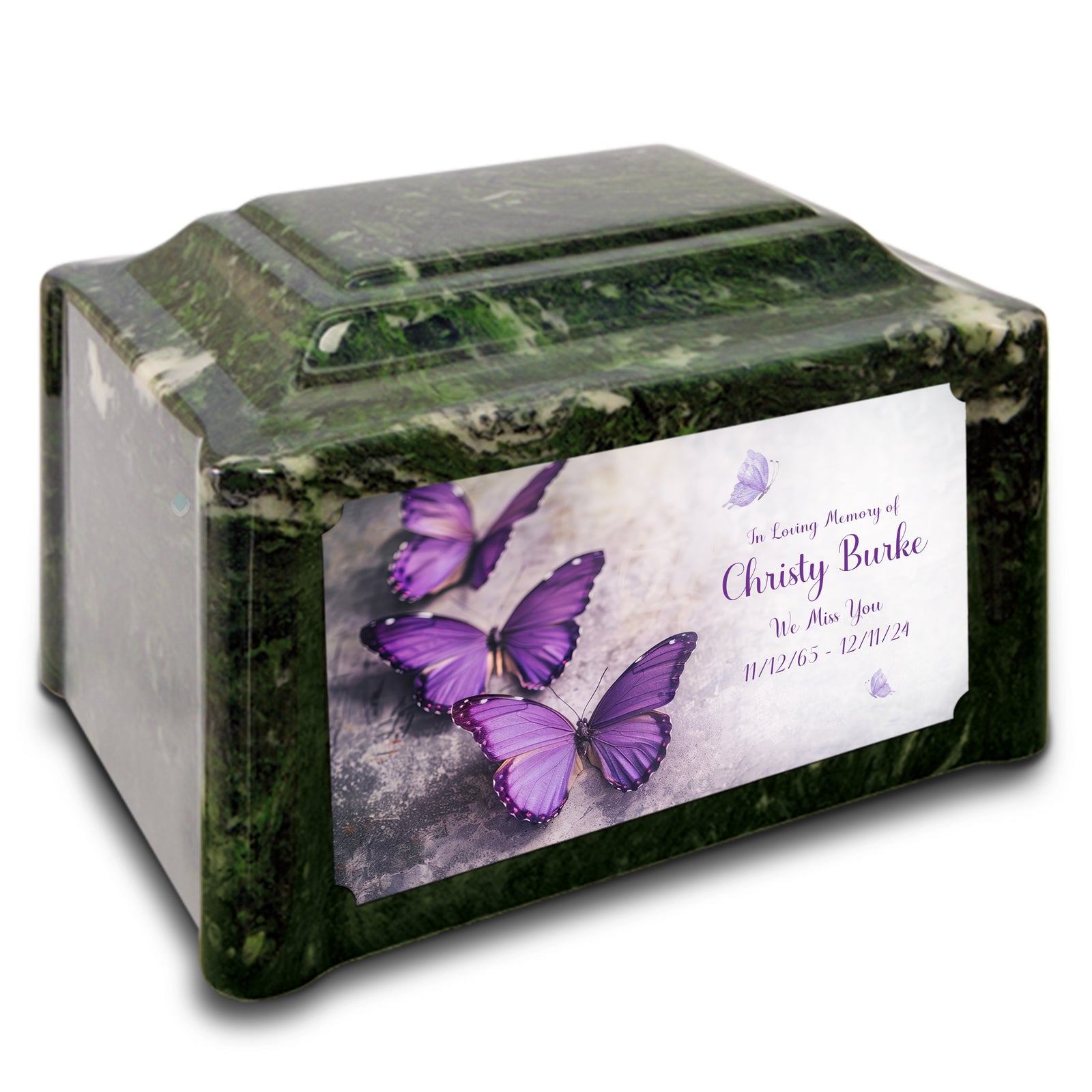 Adult Devotion Custom Printed Purple Butterfly Cultured Marble Urns for Ashes