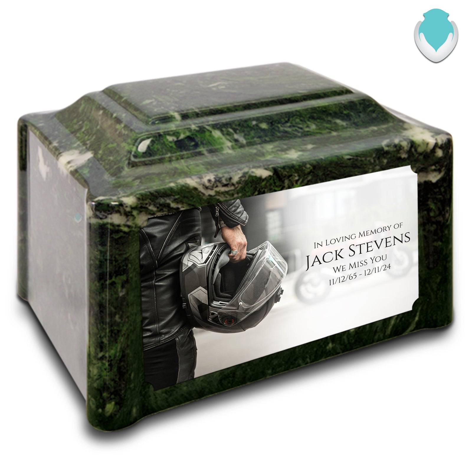 Adult Devotion Custom Printed Motorcycle Helmet Cultured Marble Urns for Ashes