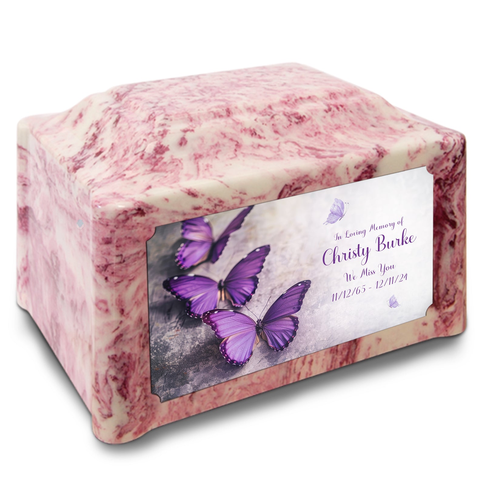 Adult Devotion Custom Printed Purple Butterfly Cultured Marble Urns for Ashes
