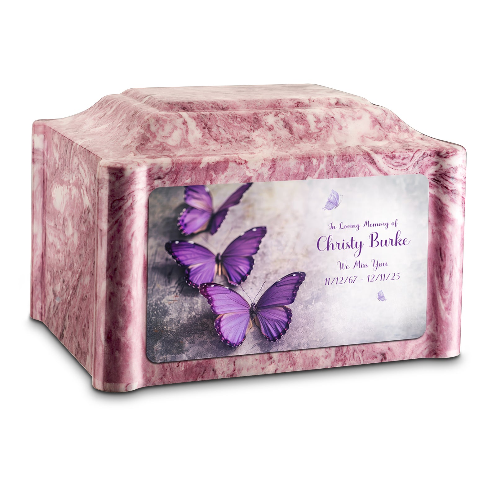 Adult Devotion Custom Printed Purple Butterfly Cultured Marble Urns for Ashes