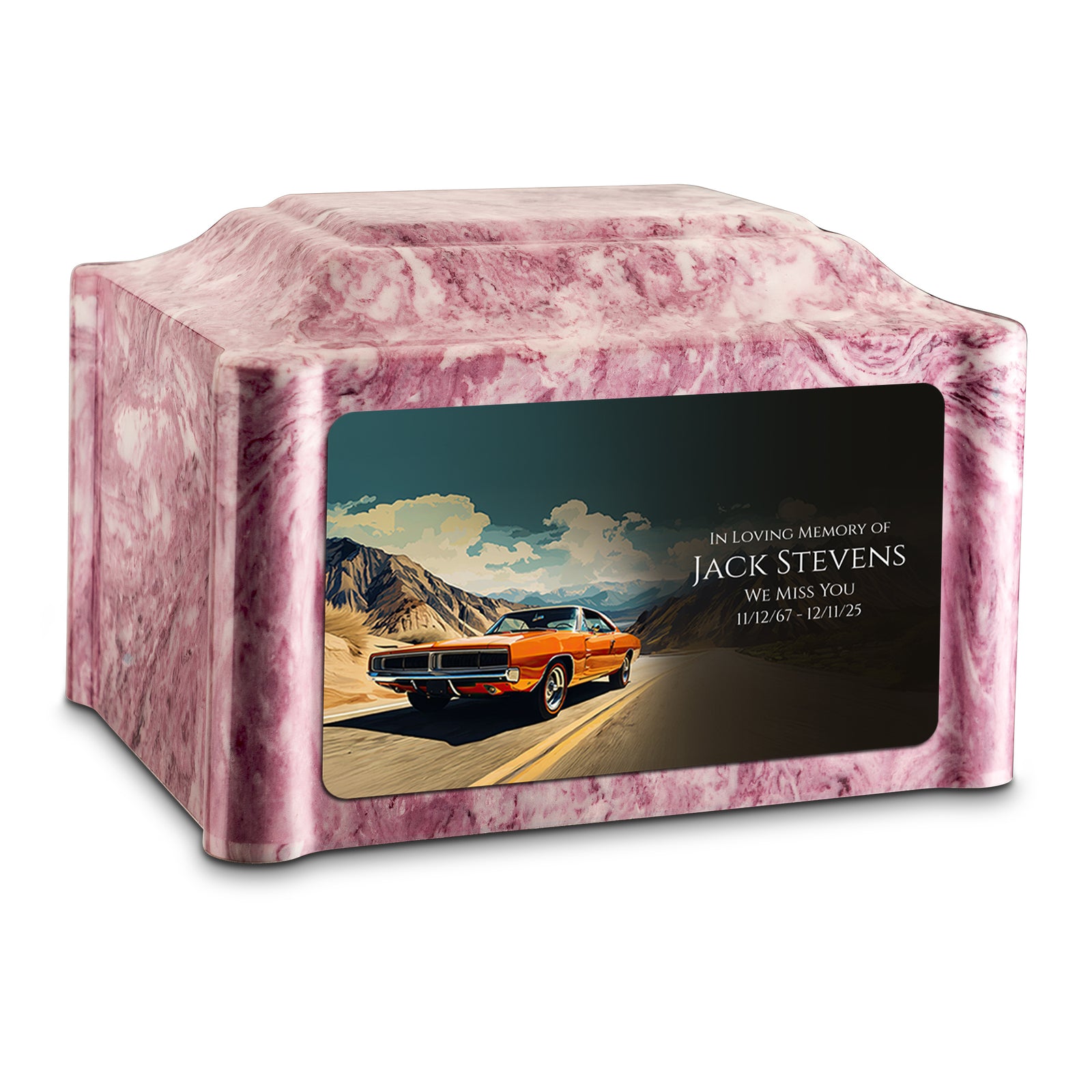 Adult Devotion Custom Printed Classic Car Cultured Marble Urns for Ashes
