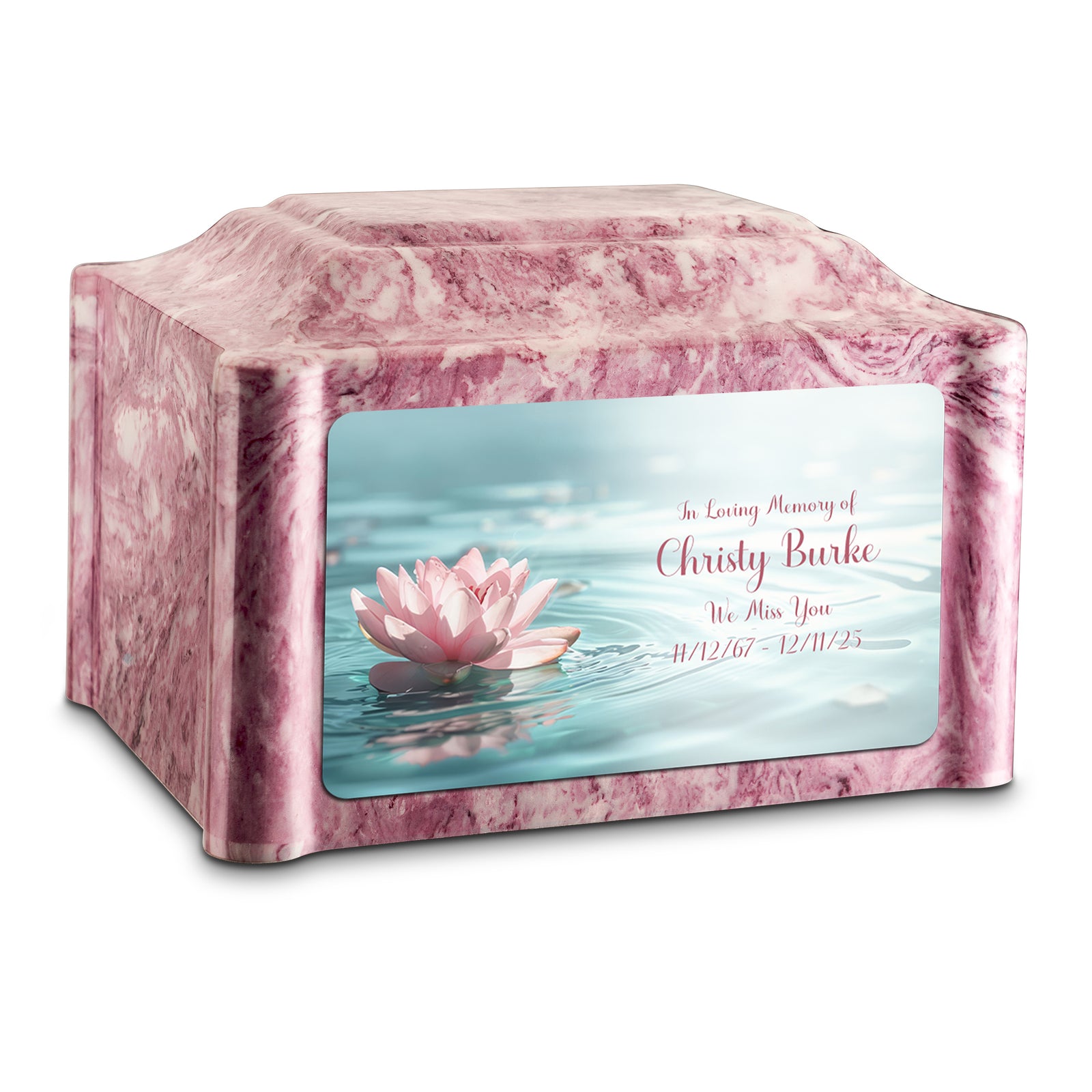 Adult Devotion Custom Printed Lotus Flower Cultured Marble Urns for Ashes
