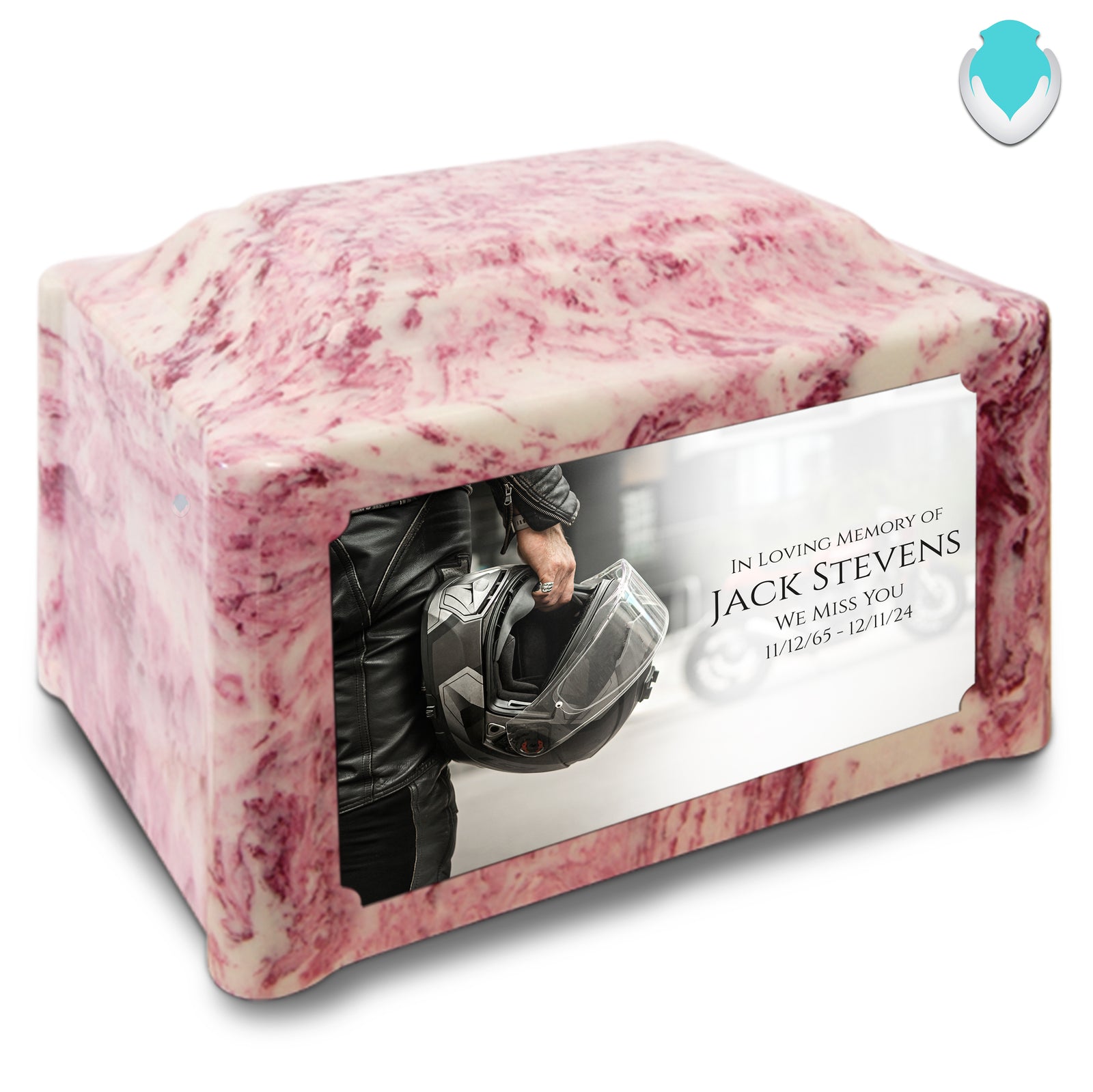 Adult Devotion Custom Printed Motorcycle Helmet Cultured Marble Urns for Ashes