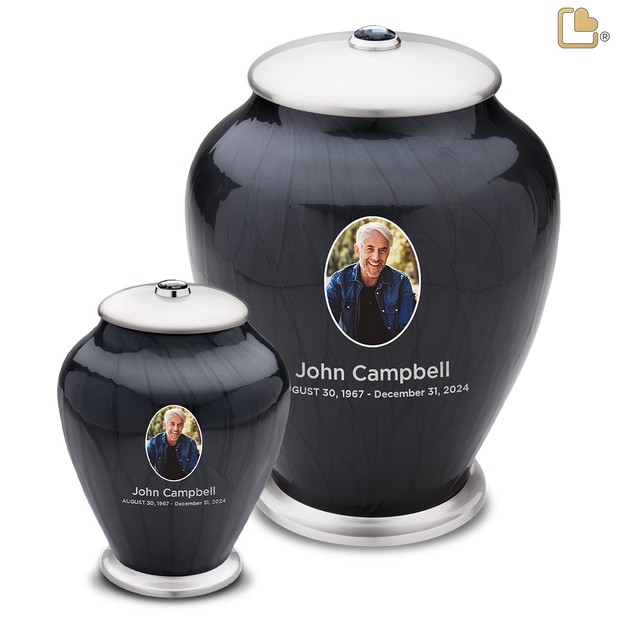 Adult Tall Simplicity Portrait Midnight Pearl Cremation Urn - COMFORT by LoveUrns