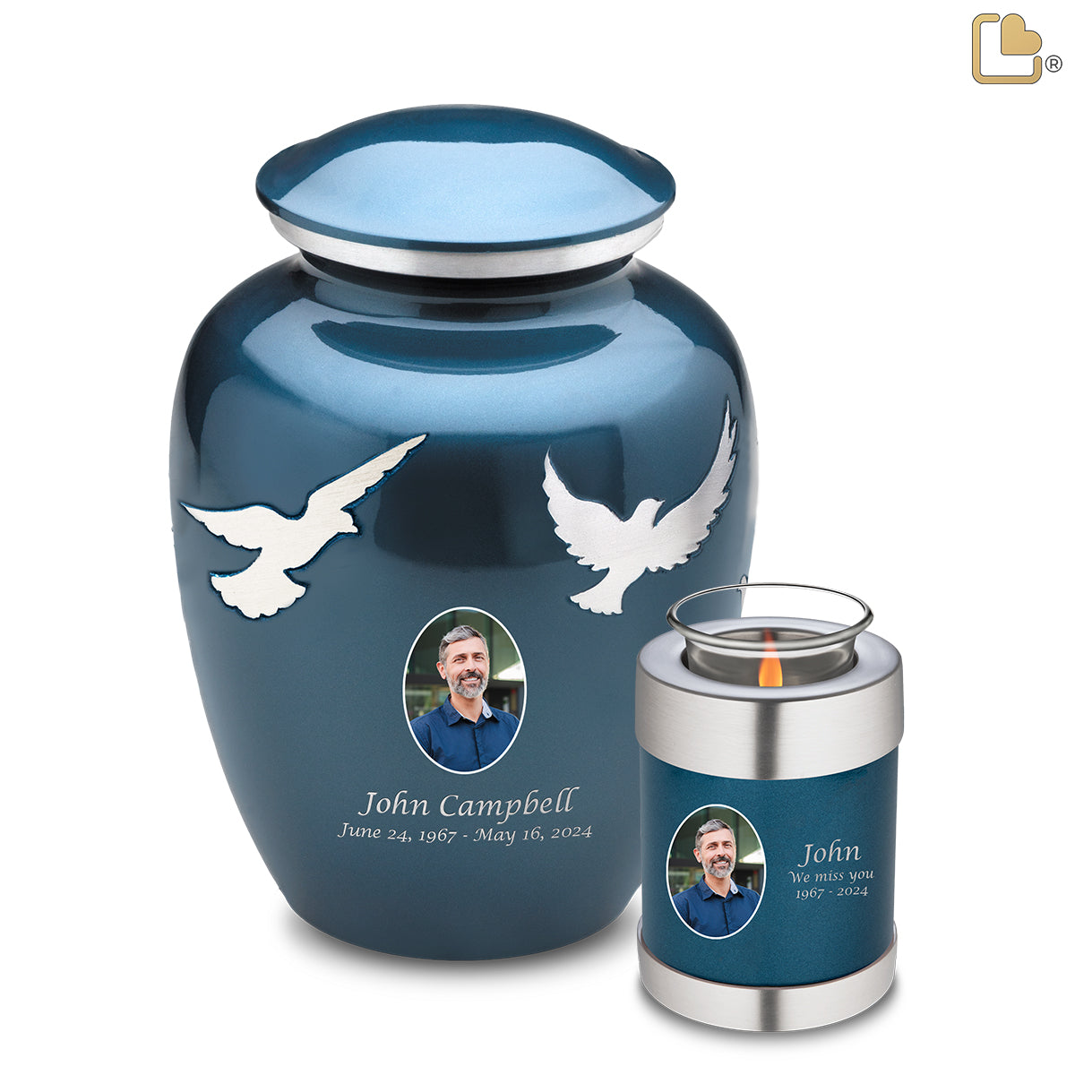 Tealight Portrait Flying Doves Cremation Urn