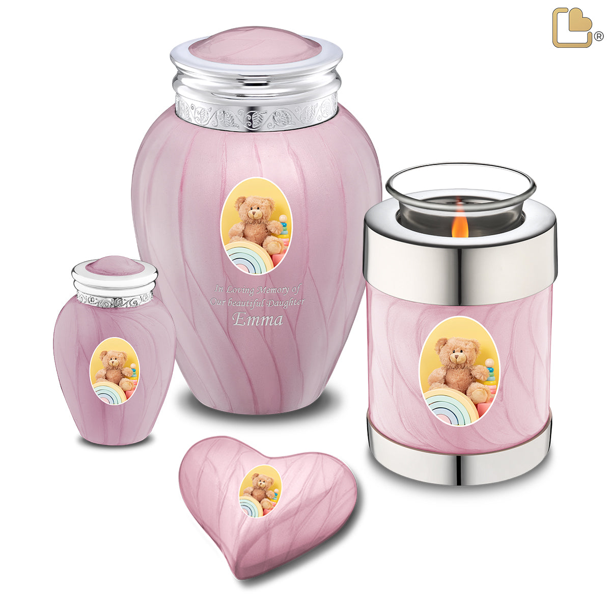 Blessing Keepsake Portrait Urn Pearl Pink & Polished Silver