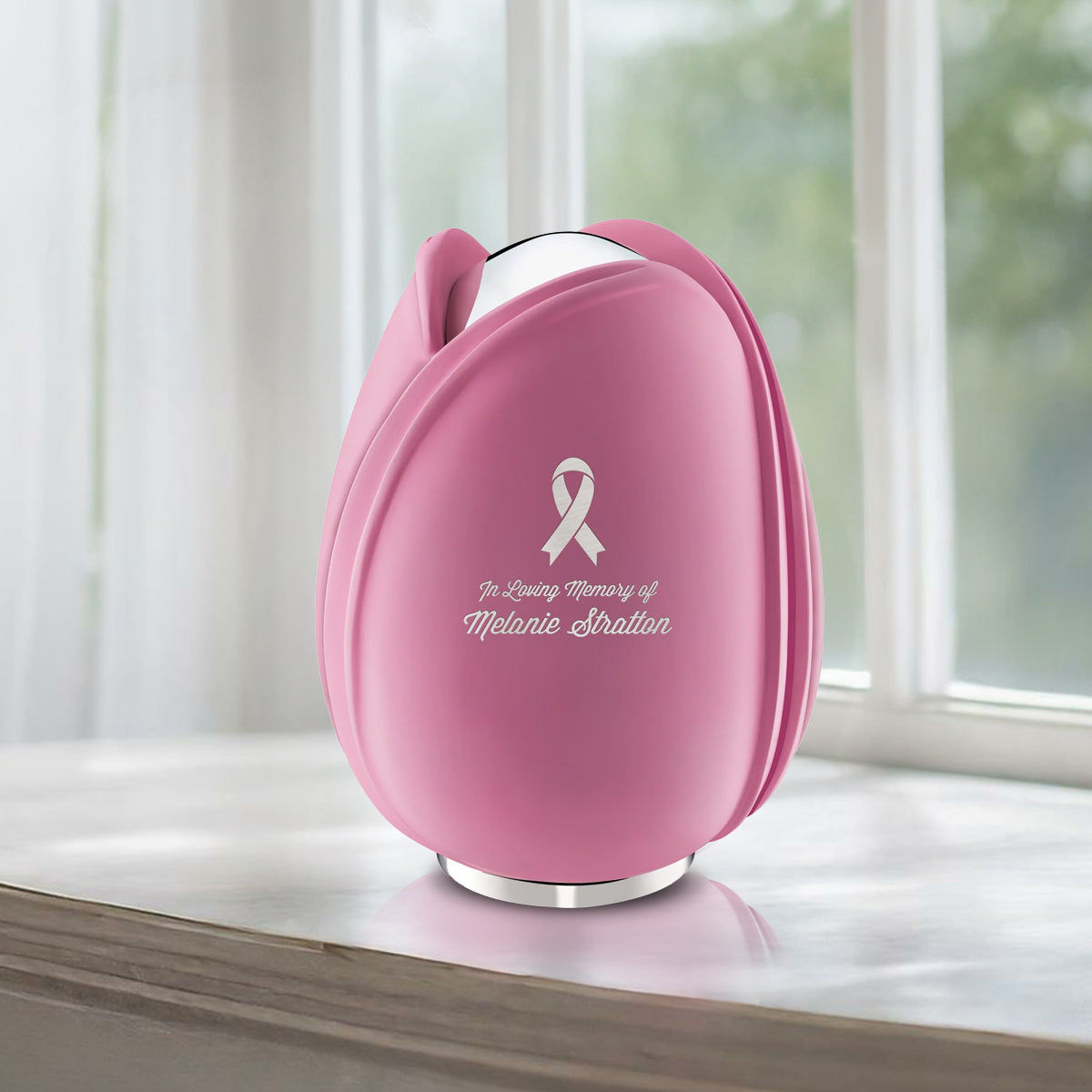 Tulip Standard Adult Urn Pink & Polished Silver