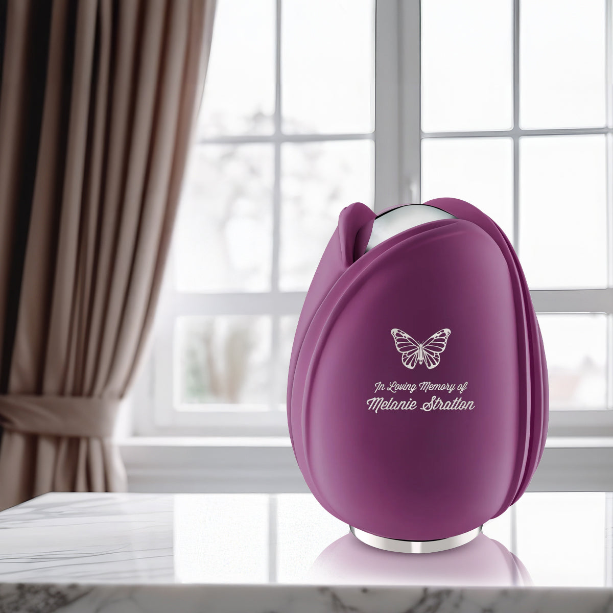 Tulip Standard Adult Urn Purple & Polished Silver