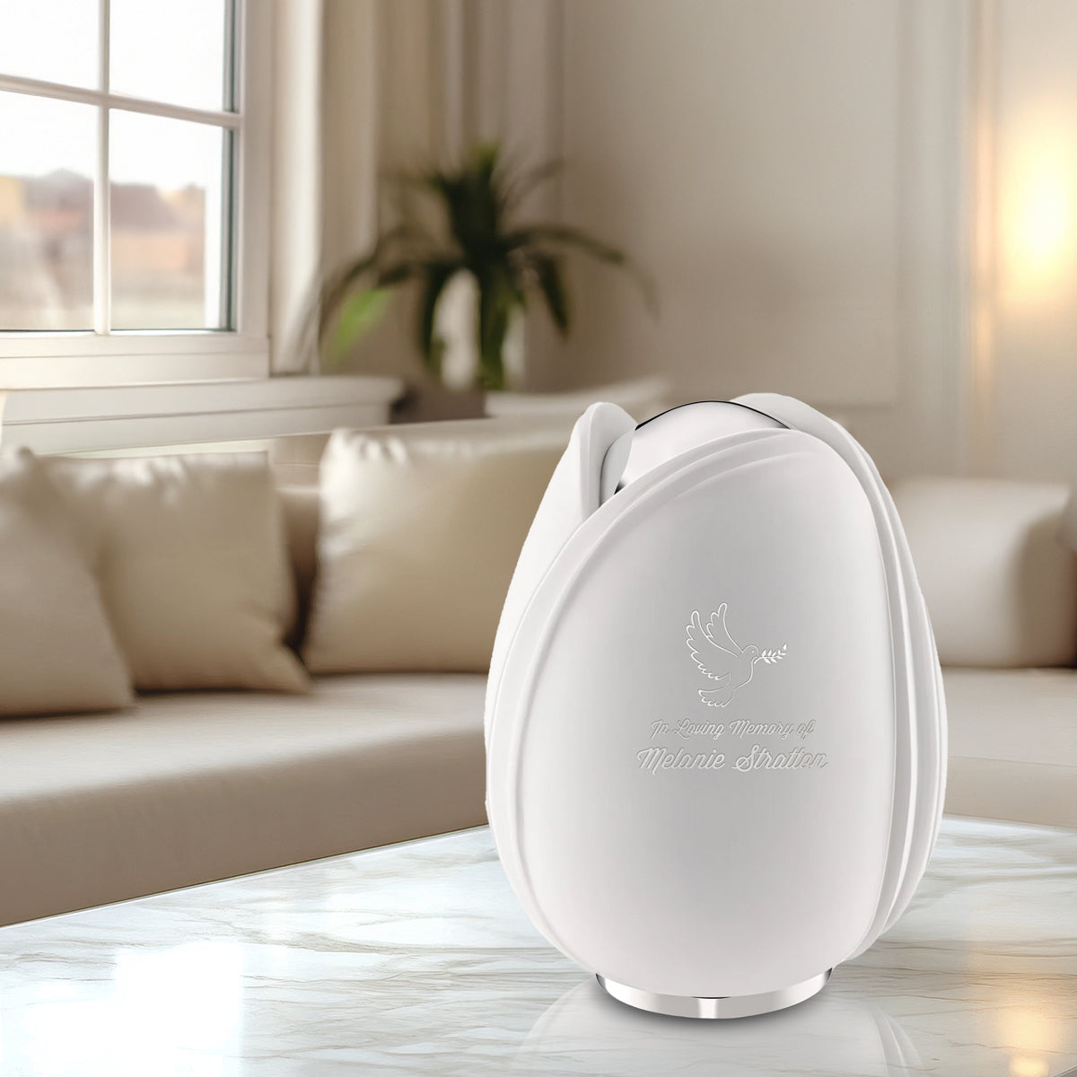 Tulip Standard Adult Urn White & Polished Silver