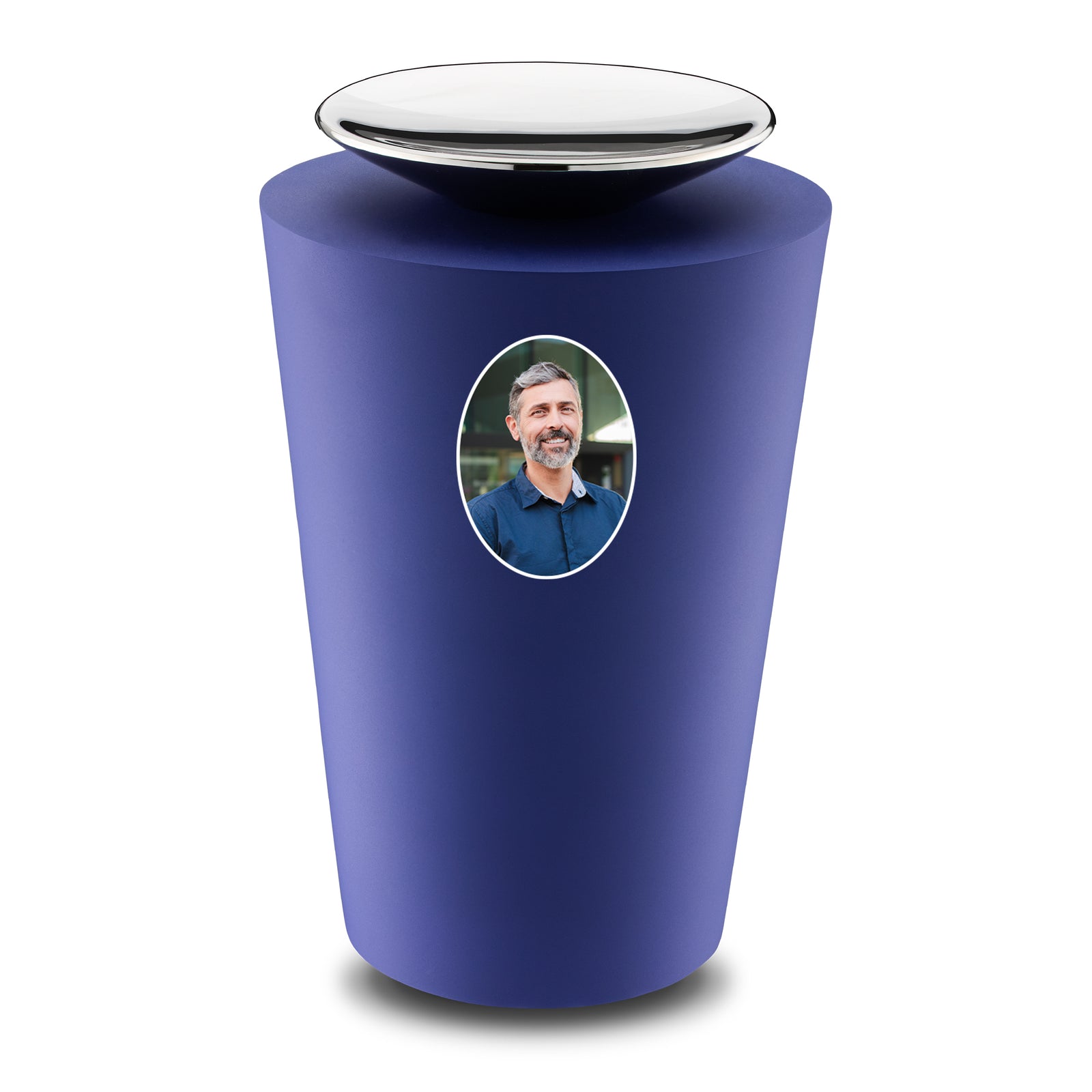 Crescent Portrait Tall Standard Adult Urn Navy & Polished Silver