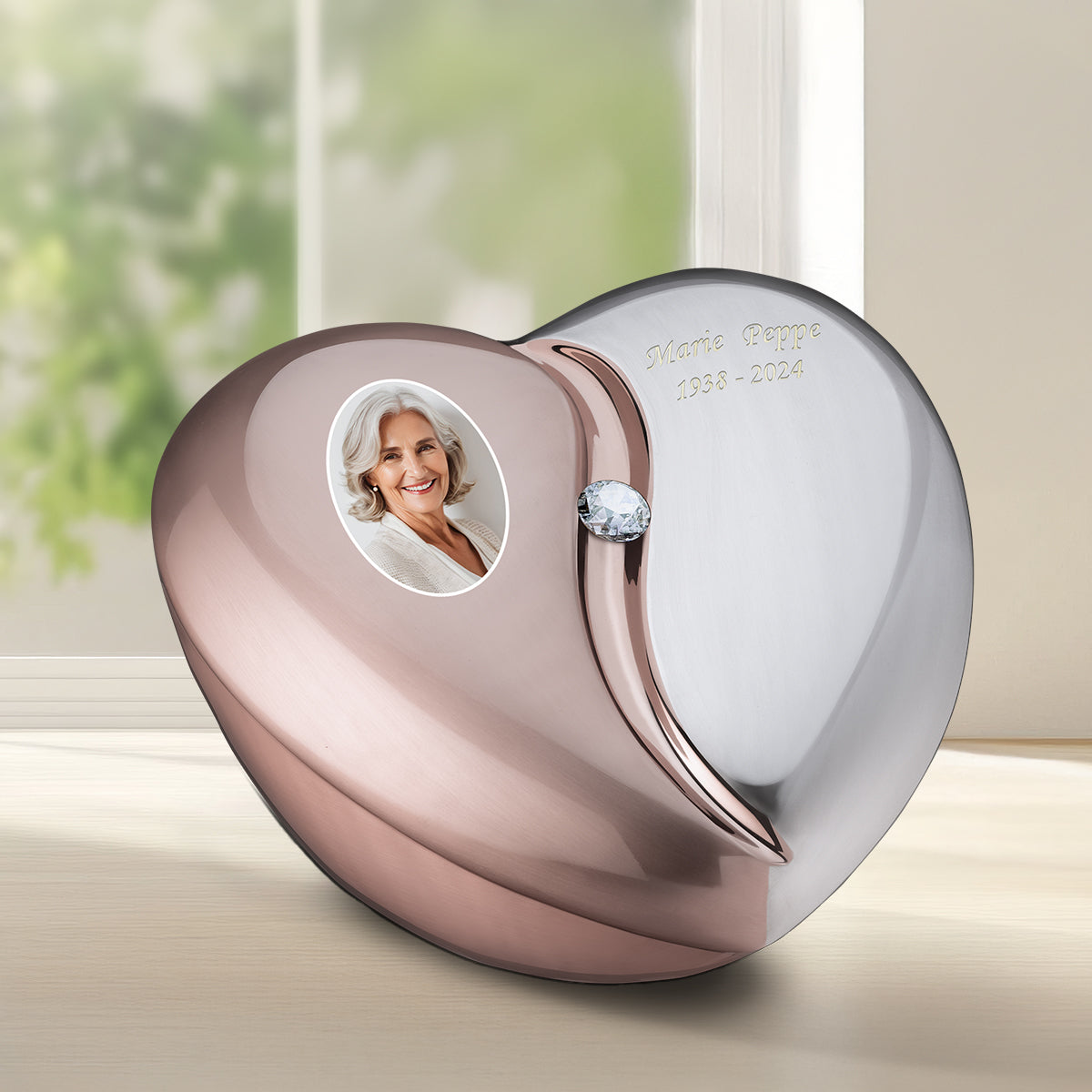 HeartFelt Standard Portrait Adult Urn Brushed Rose Gold With Crystal