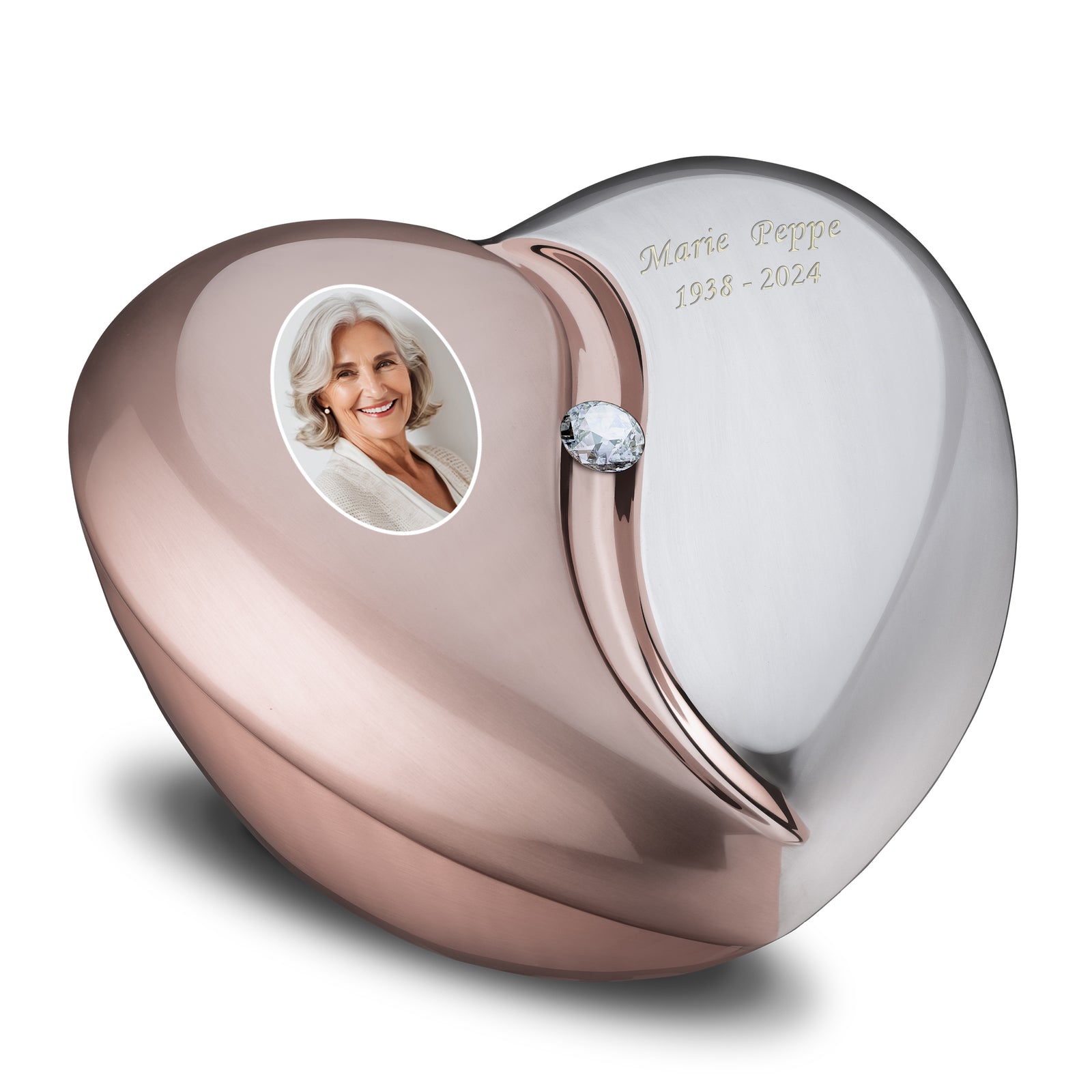 HeartFelt Standard Portrait Adult Urn Brushed Rose Gold With Crystal