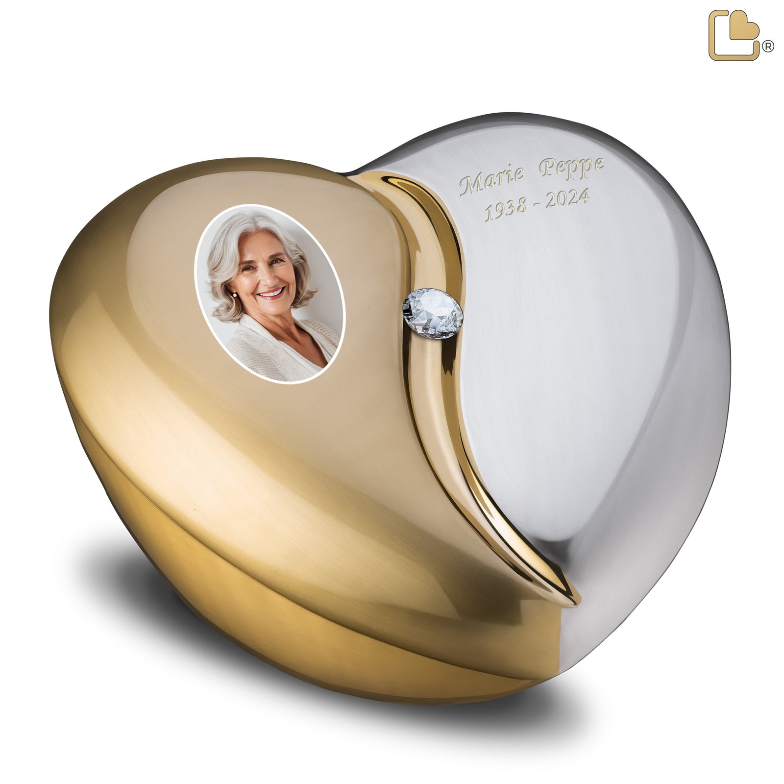 HeartFelt Standard Portrait Adult Urn Brushed Gold With Crystal