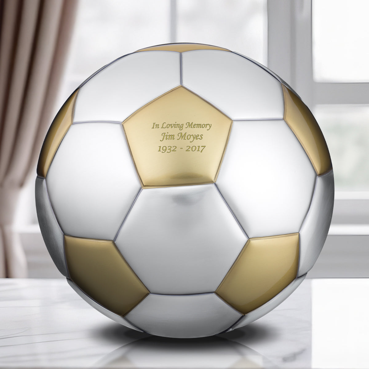 LoveUrns Football Standard Adult Urn Bru Gold & Bru Pewter