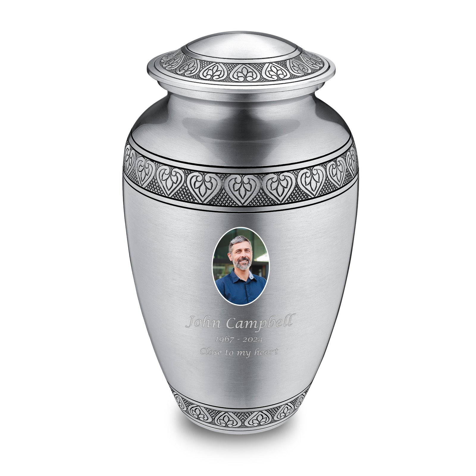Adult Classic Pewter Portrait Cremation Urn - COMFORT by LoveUrns