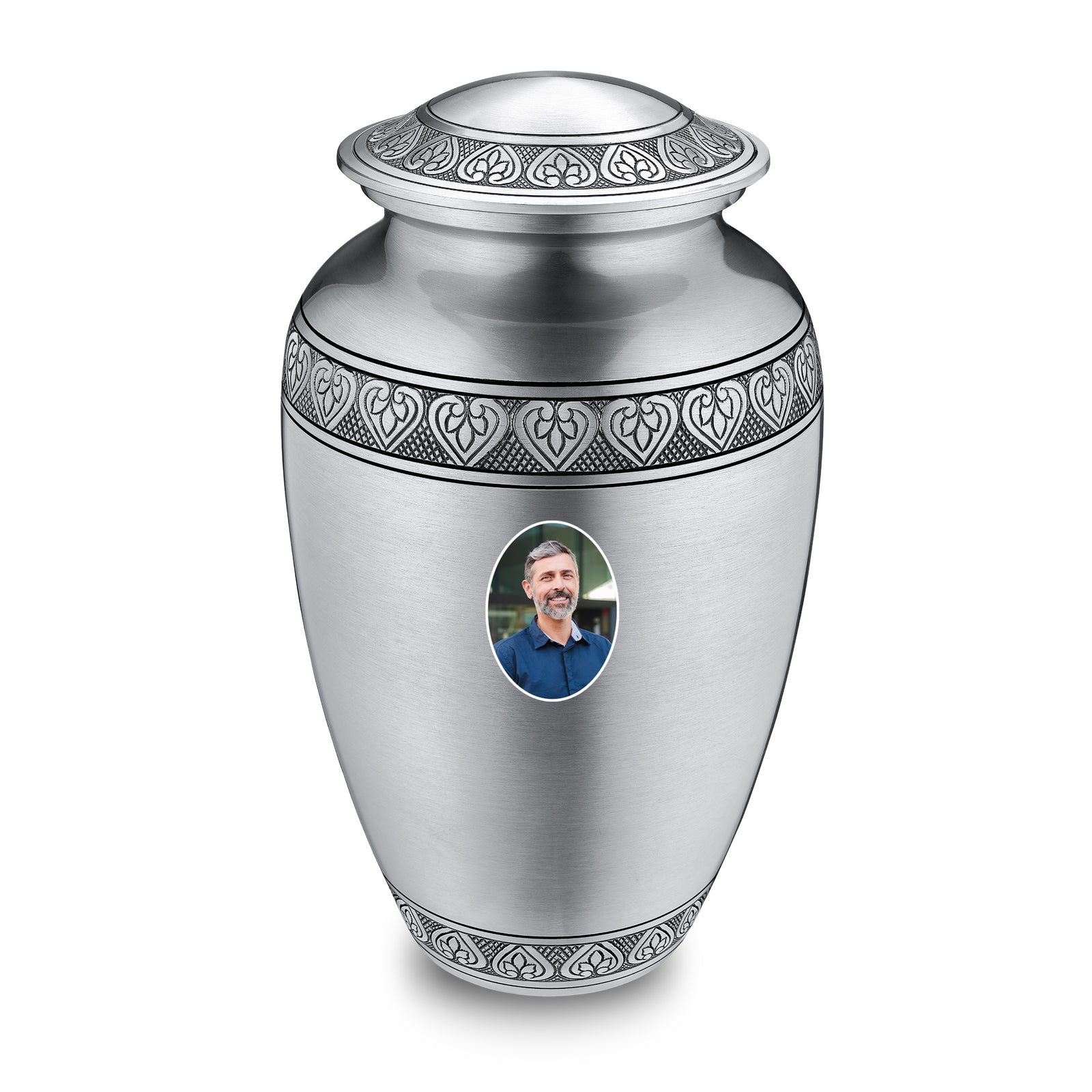 Adult Classic Pewter Portrait Cremation Urn - COMFORT by LoveUrns
