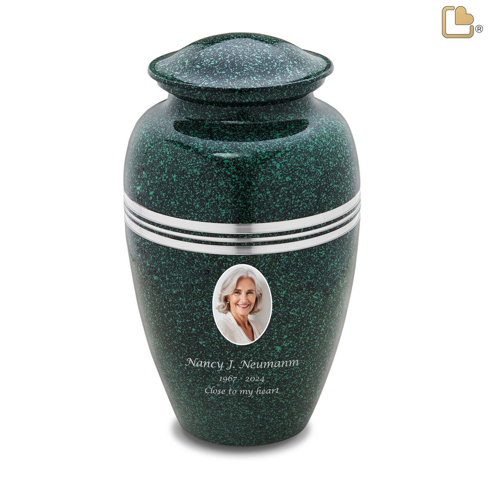 Adult Speckled Emerald Portrait Cremation Urn - COMFORT by LoveUrns