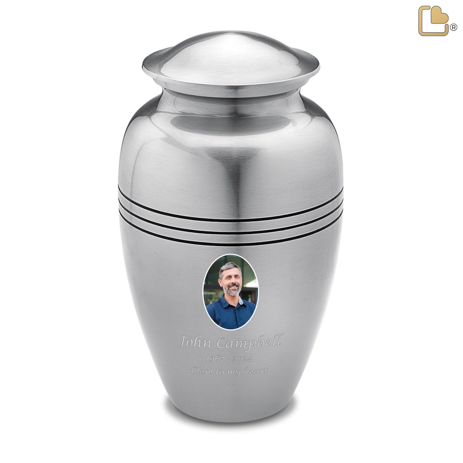 Adult Radiance Pewter Portrait Cremation Urn - COMFORT by LoveUrns