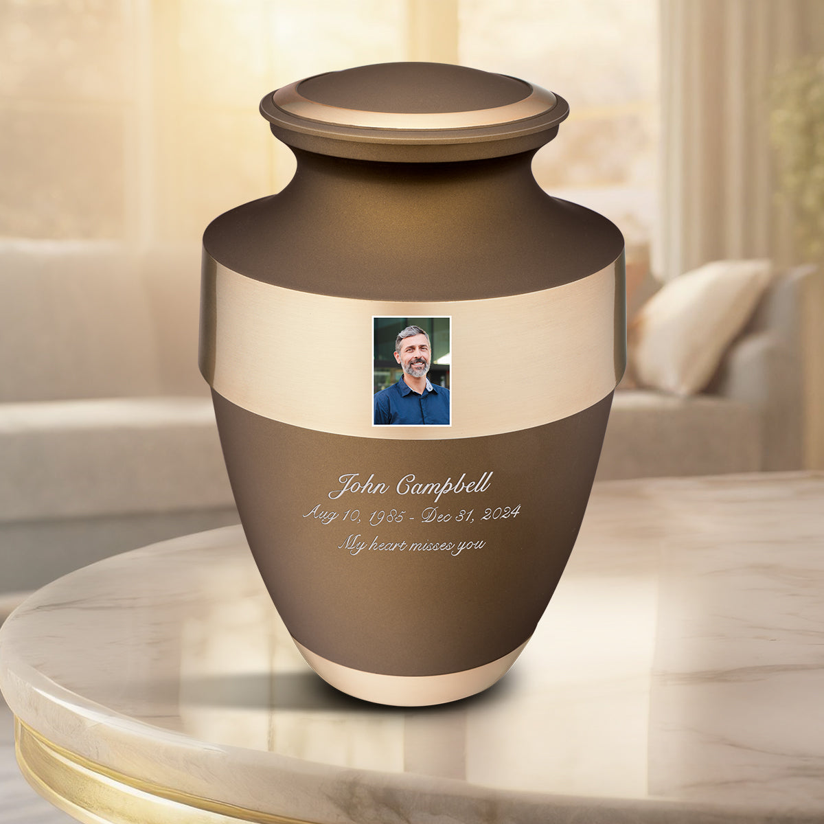 Espana Standard Adult Portrait Urn Bronze & Brushed Gold - COMFORT by LoveUrns