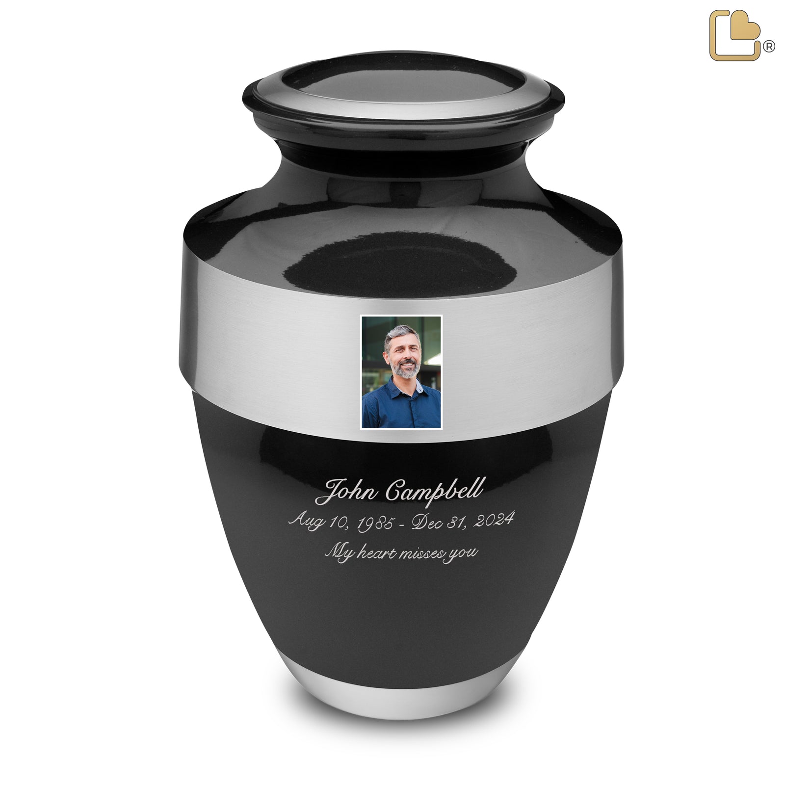 Espana Standard Adult Portrait Urn Midnight & Brushed Pewter - COMFORT by LoveUrns
