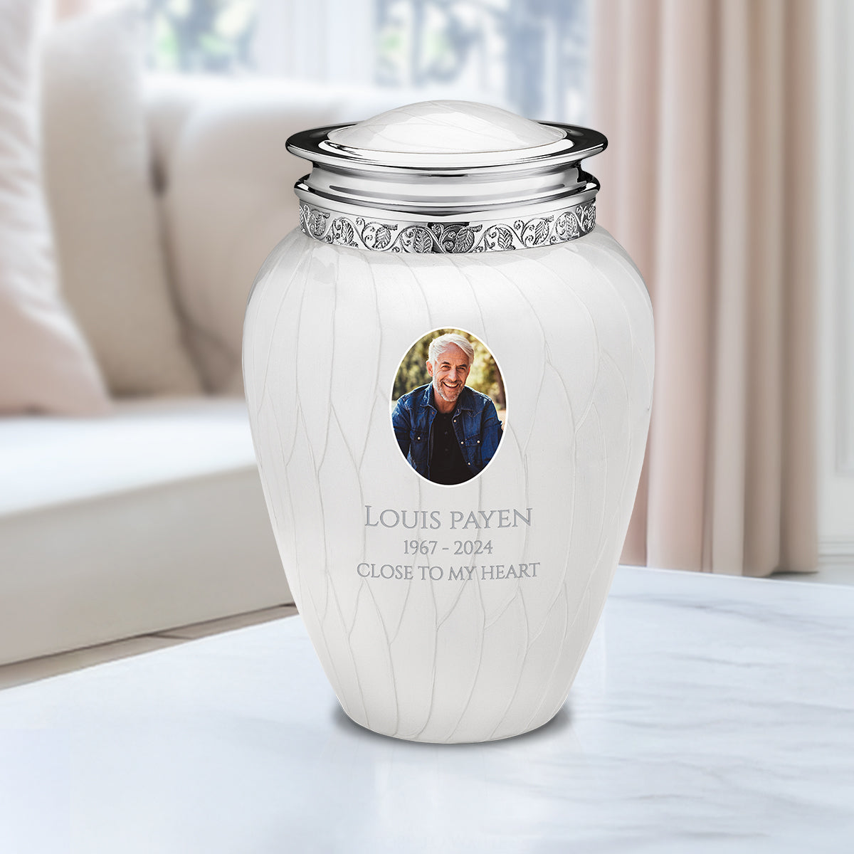 Adult Blessing Portrait Pearl Silver Cremation Urn