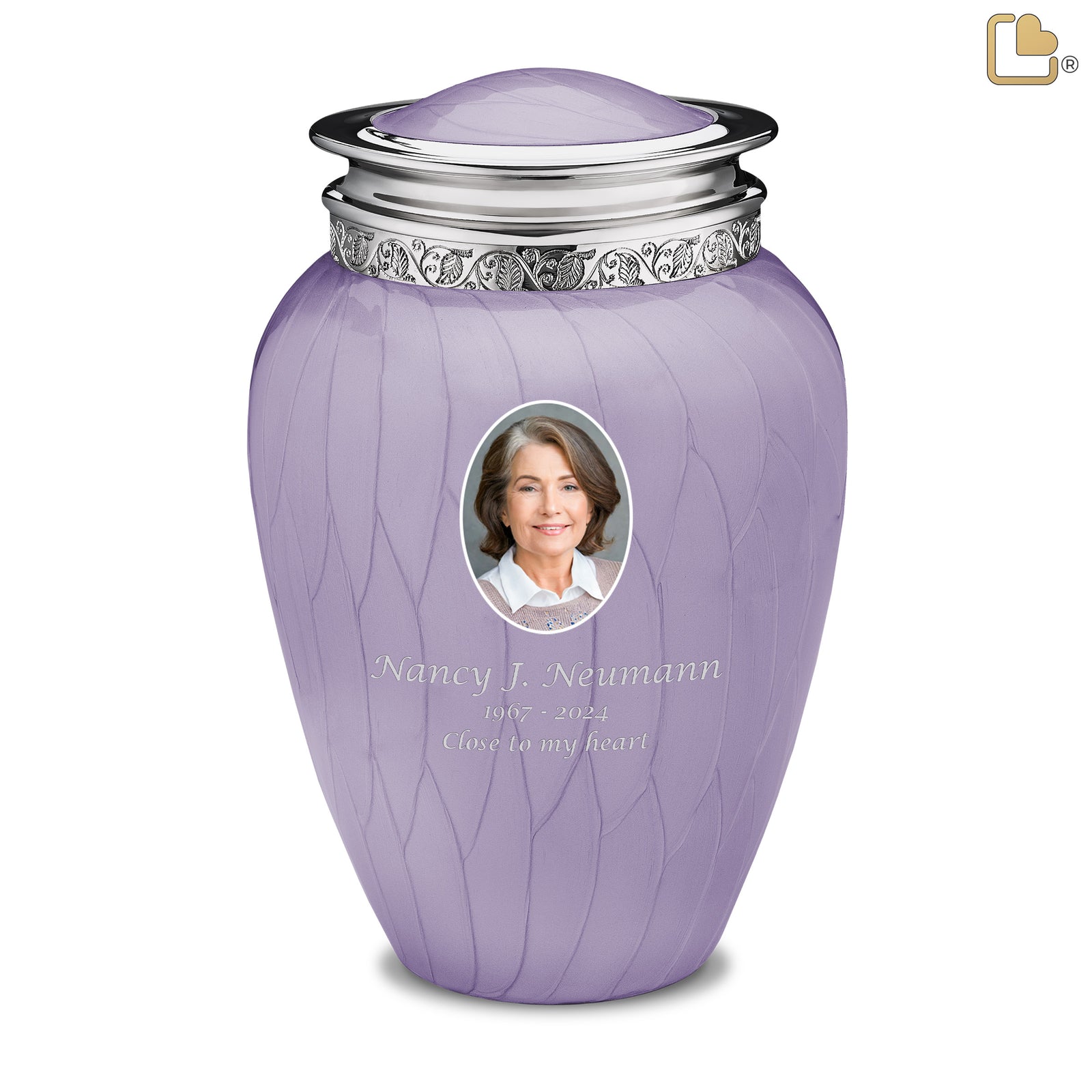 Adult Blessing Portrait Pearl Lavender Silver Cremation Urn
