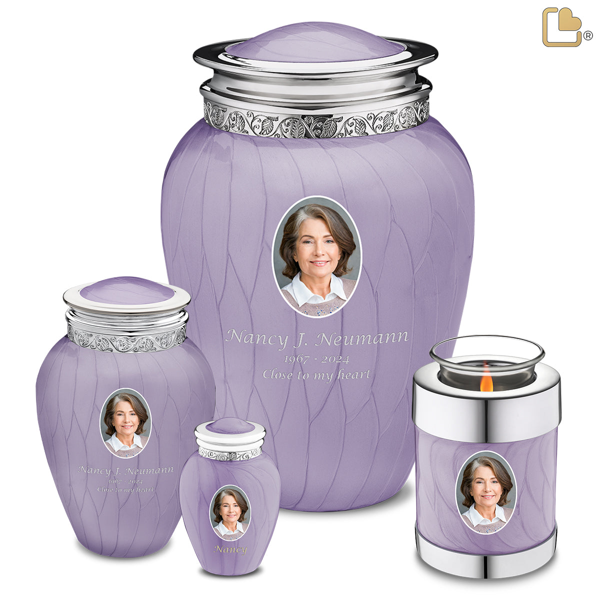 Adult Blessing Portrait Pearl Lavender Silver Cremation Urn